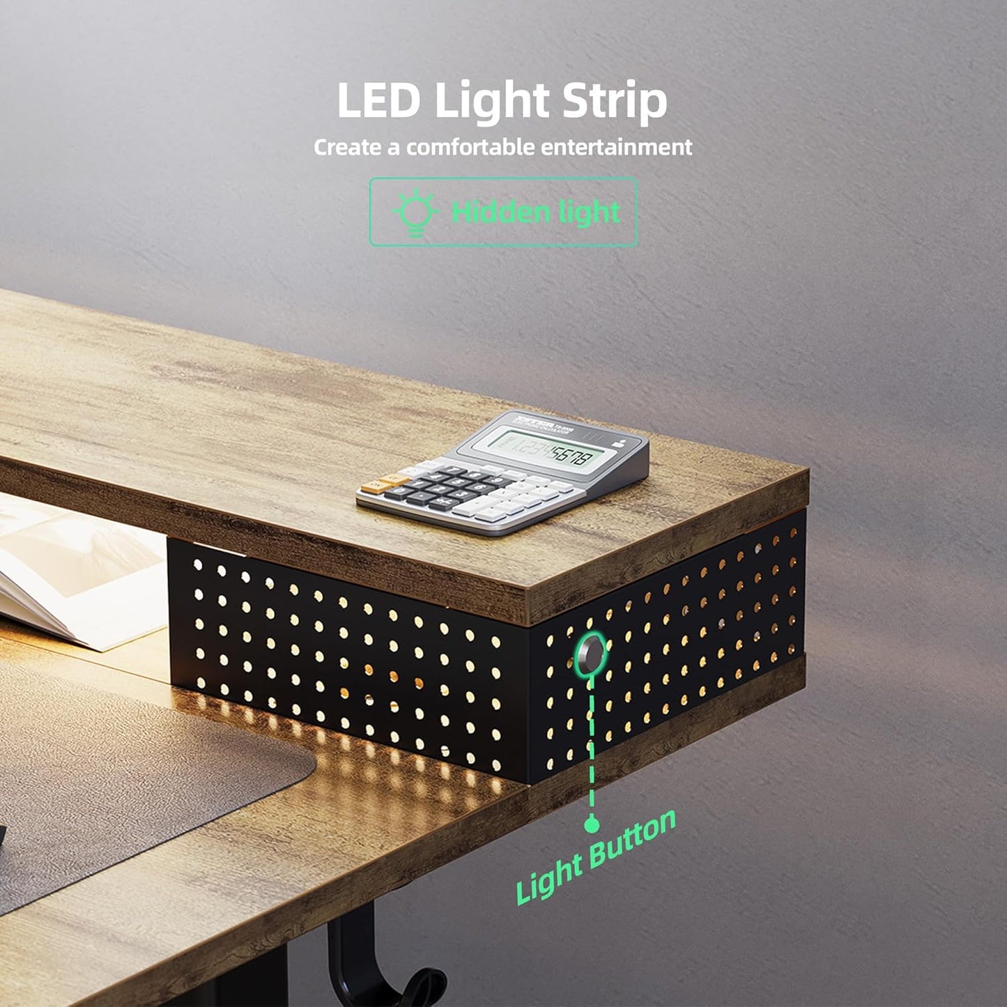 Claiks Electric Standing Desk with Shelf, 48 Inch Height Adjustable Standing Desk with LED Lights & Monitor Stand, Black Frame/Rustic Brown Top