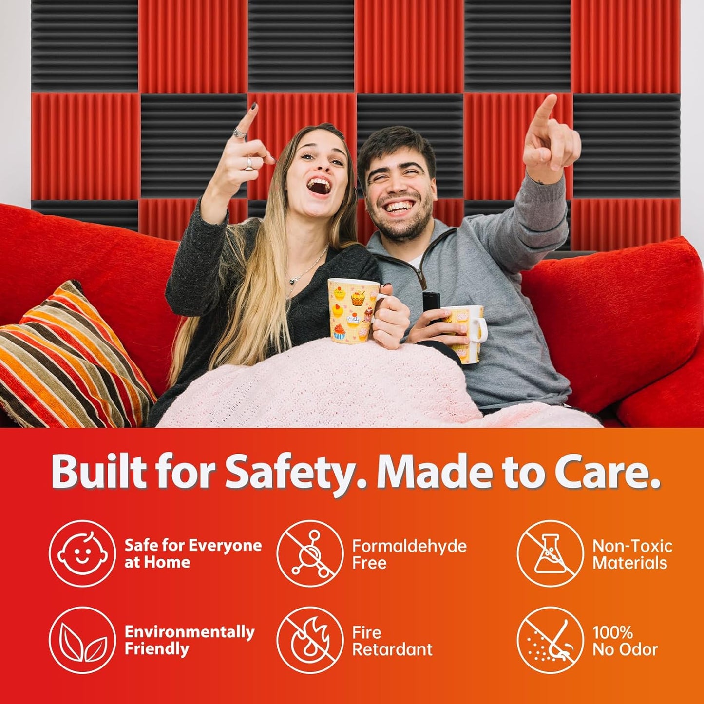 12 Pack Acoustic Panels – Sound Proof Foam Panels for Wall 12"x12"x1", Flame Retardant Wedge Acoustic Foam, High-Density Sound Absorbing Panels for Home Studio(Red, 1" Thick 12 Pack)