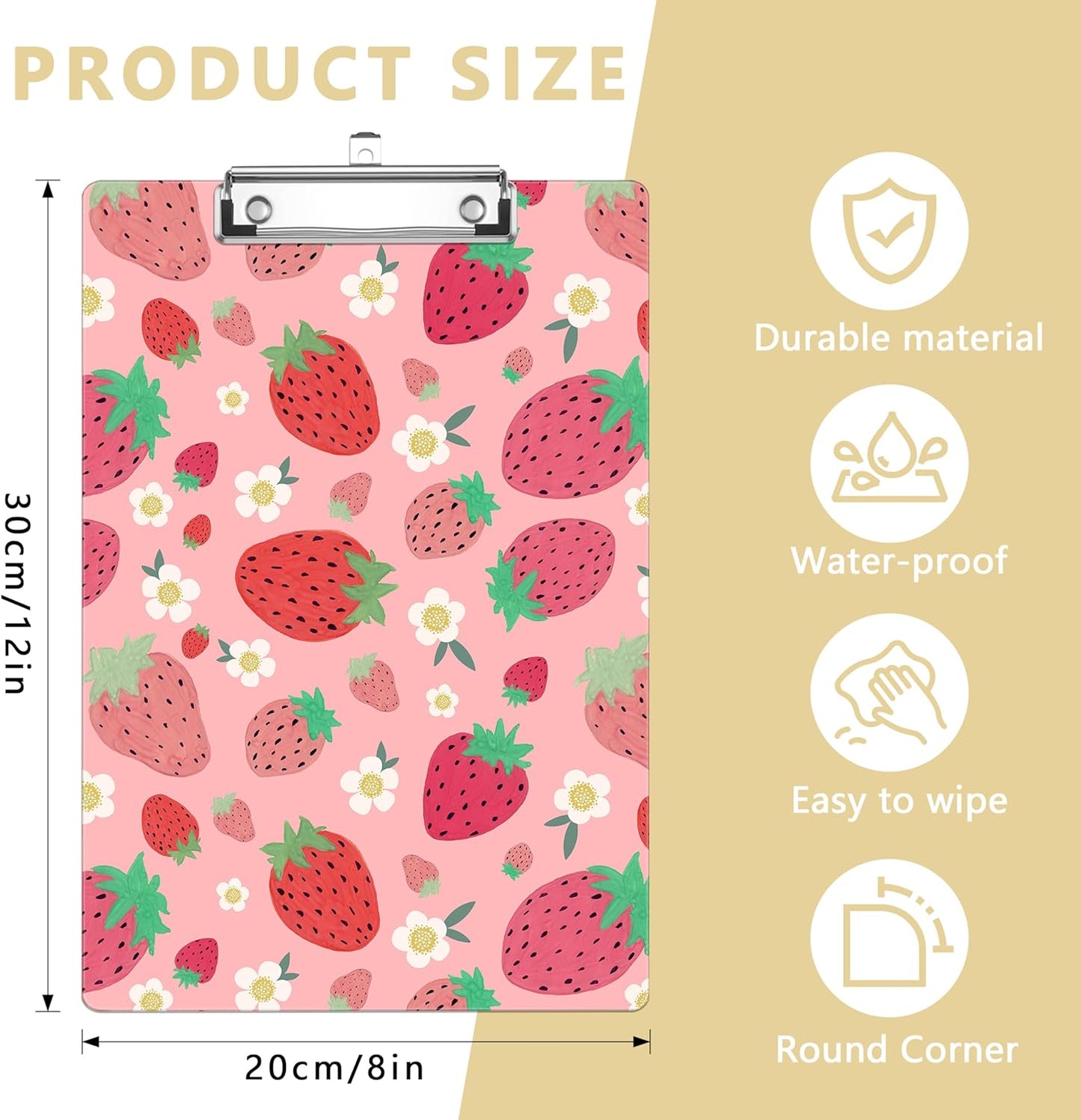 Cute Strawberry Plastic Clipboards,Decorative Plastic Acrylic Clipboard for Teacher Social Worker Students Office Supplies 8 * 12