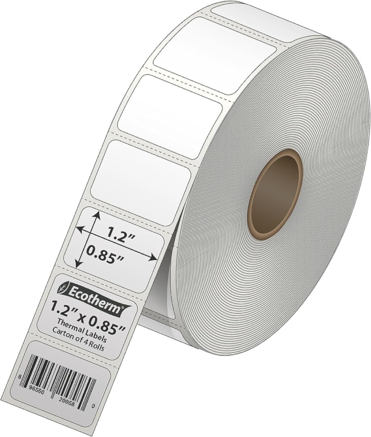 1.2" x .85" Thermal Labels | 4 Rolls | 8800 Labels | fits Zebra, Godex, Arkscan, iDPRT, Offnova Thermal Label Printers and More | Blank White Adhesive Stickers by Ecotherm