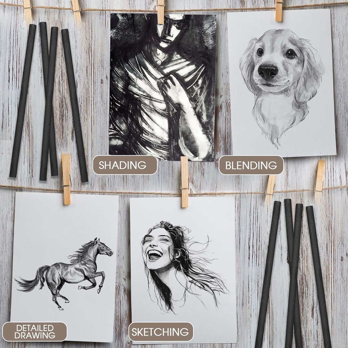 Gueevin 100 Pcs Willow Charcoal Sticks, Willow Charcoal, Artists, Beginners, Students, Perfect for Sketching, Drawing, Shading, and Fine Art (7-9mm)