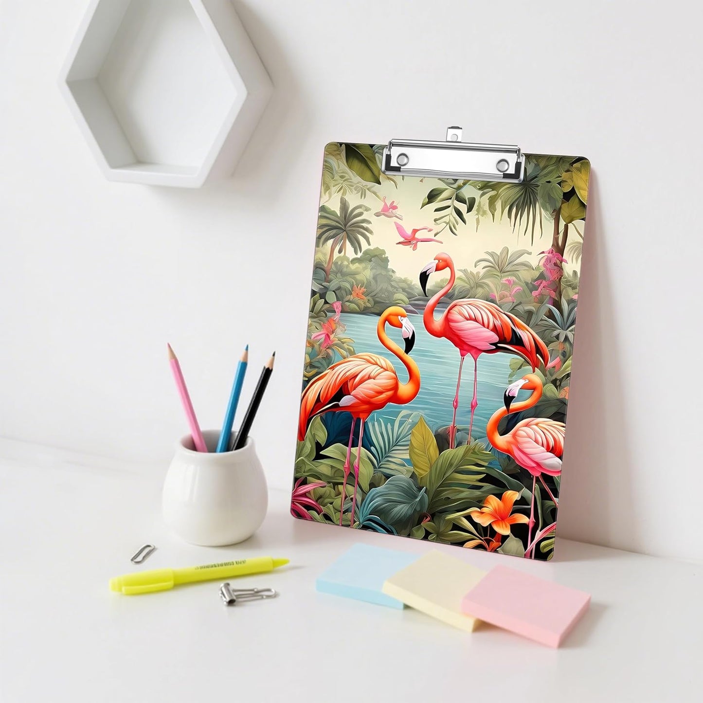 Tropical Flamingo Plastic Clipboards,Decorative Plastic Acrylic Clipboard for Teacher Social Worker Students Office Supplies 8 * 12