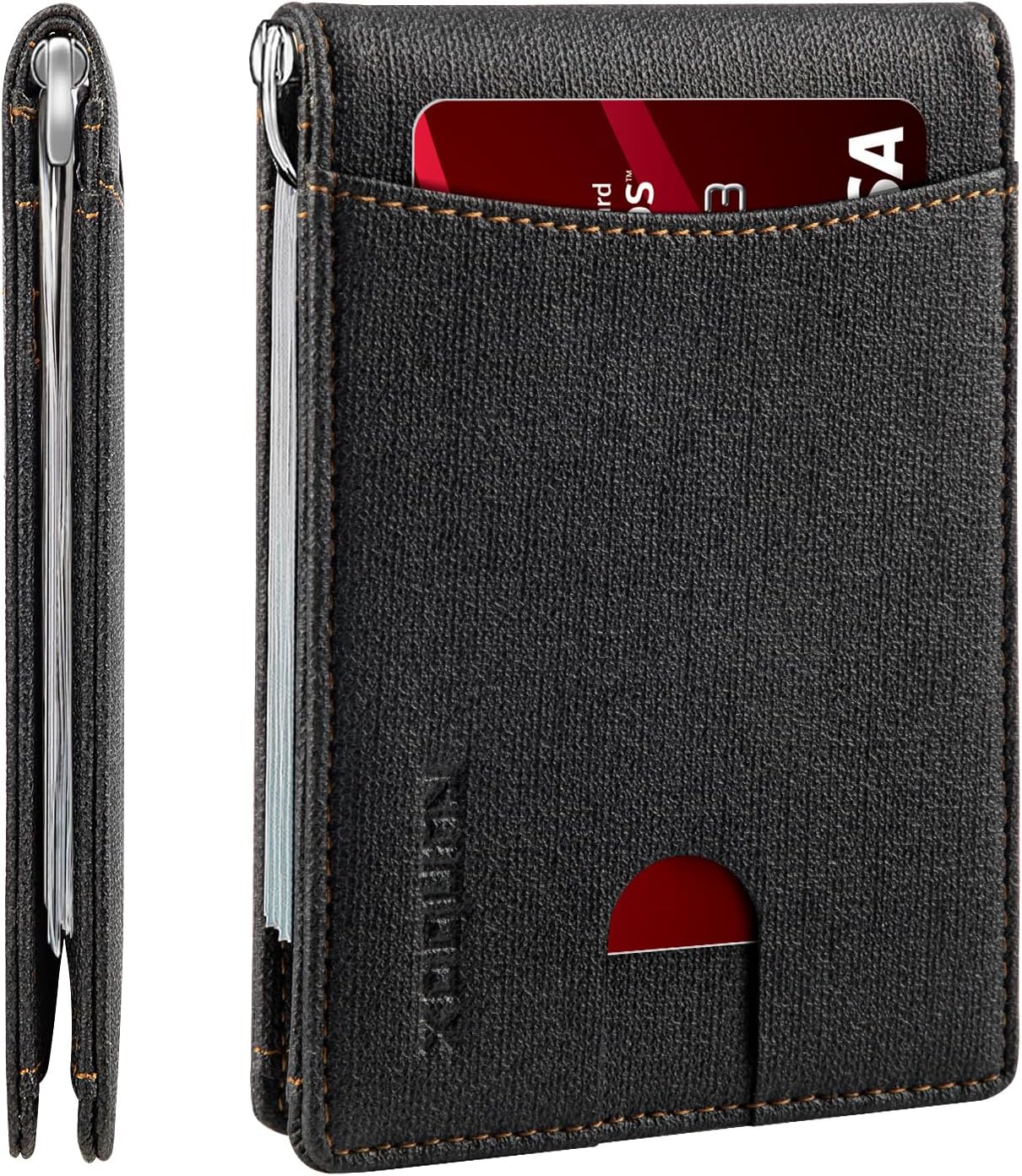 Slim Money Clip Wallets for Men RFID Blocking 11 Card Holder Minimalist Small Thin Carbon Leather Bifold Mens Front Pocket Wallet Gift Box