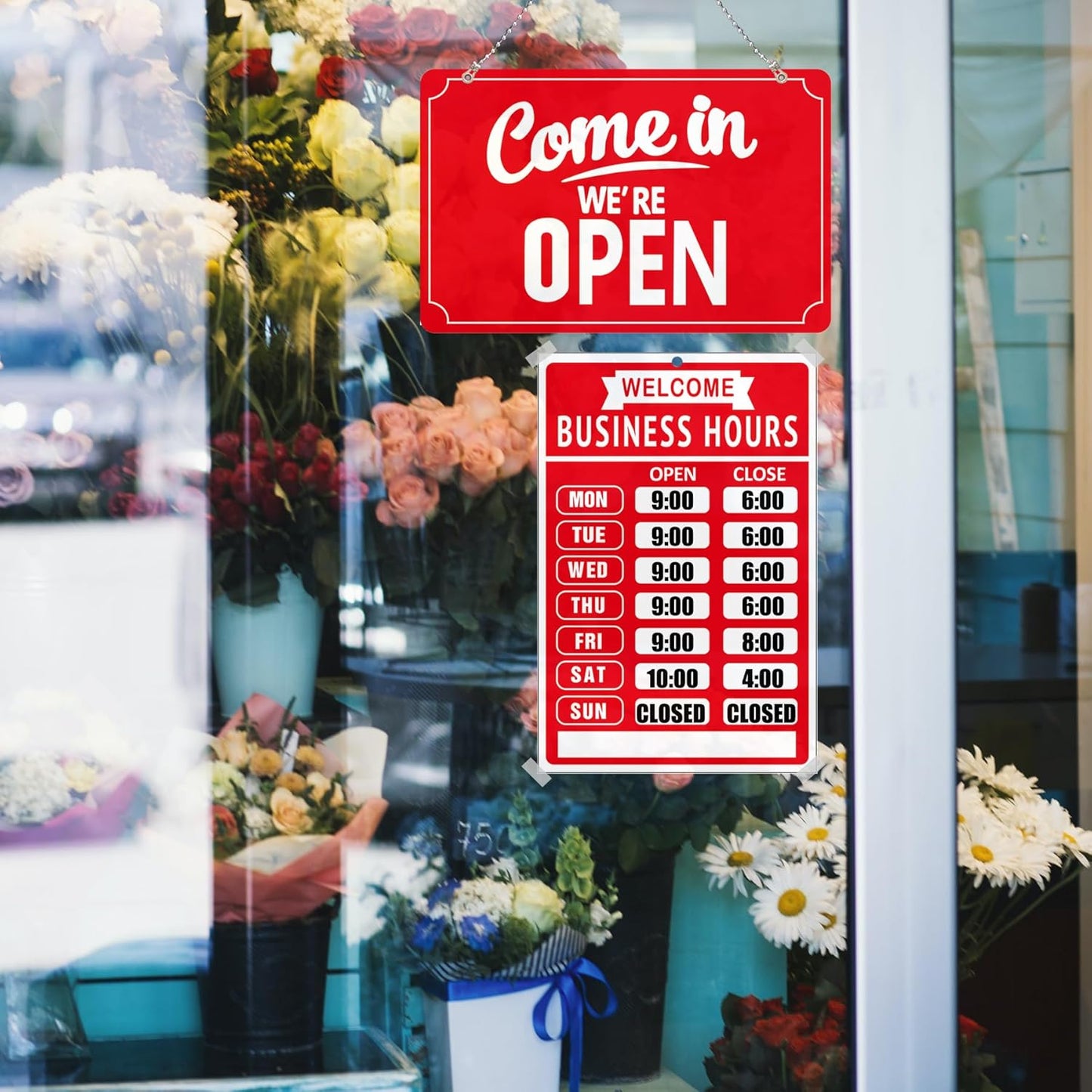 Open Closed Signs Business Hours Sign Set for Window Door Open Signs for Business Hour Closed Open Flip Sign Store Resturant Bar Red