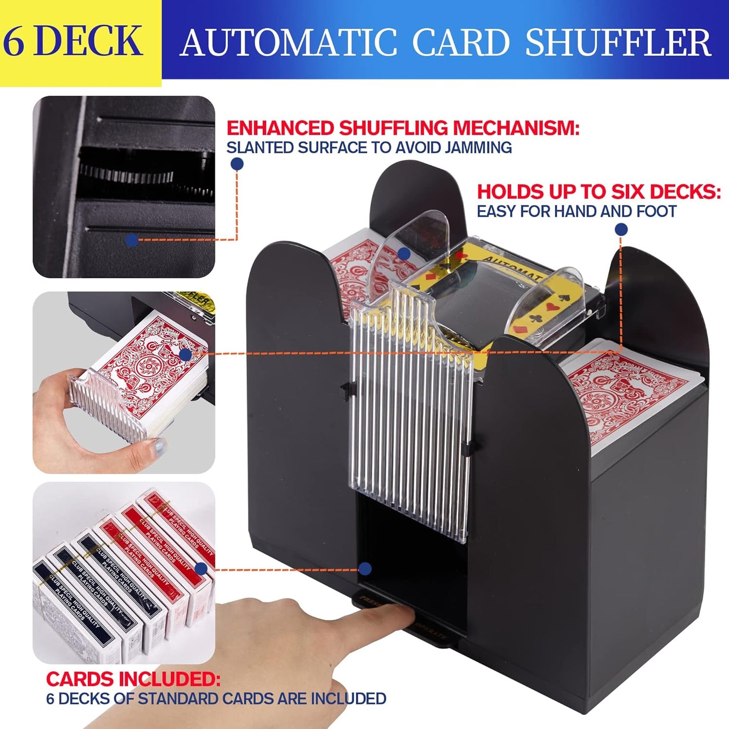 Automatic Card Shufflers 2/6 Deck (Playing Cards Included) - Battery-Operated Electric Shuffler Heavy Duty - Great for Casino, Home & Tournament Use for UNO, Blackjack, Texas Hold'em, Phase 10