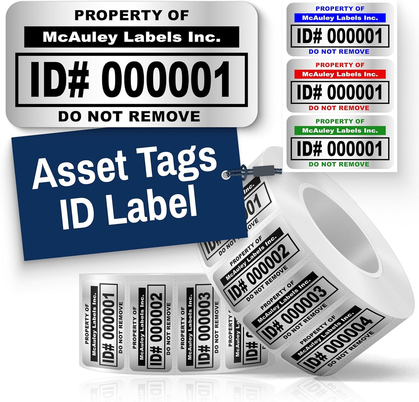 McAuley Labels Custom Asset Tags for Equipment – Numbered, Permanent, Adhesive, Metalized Silver Polyester - ID Label - 1.5x0.75 Inches