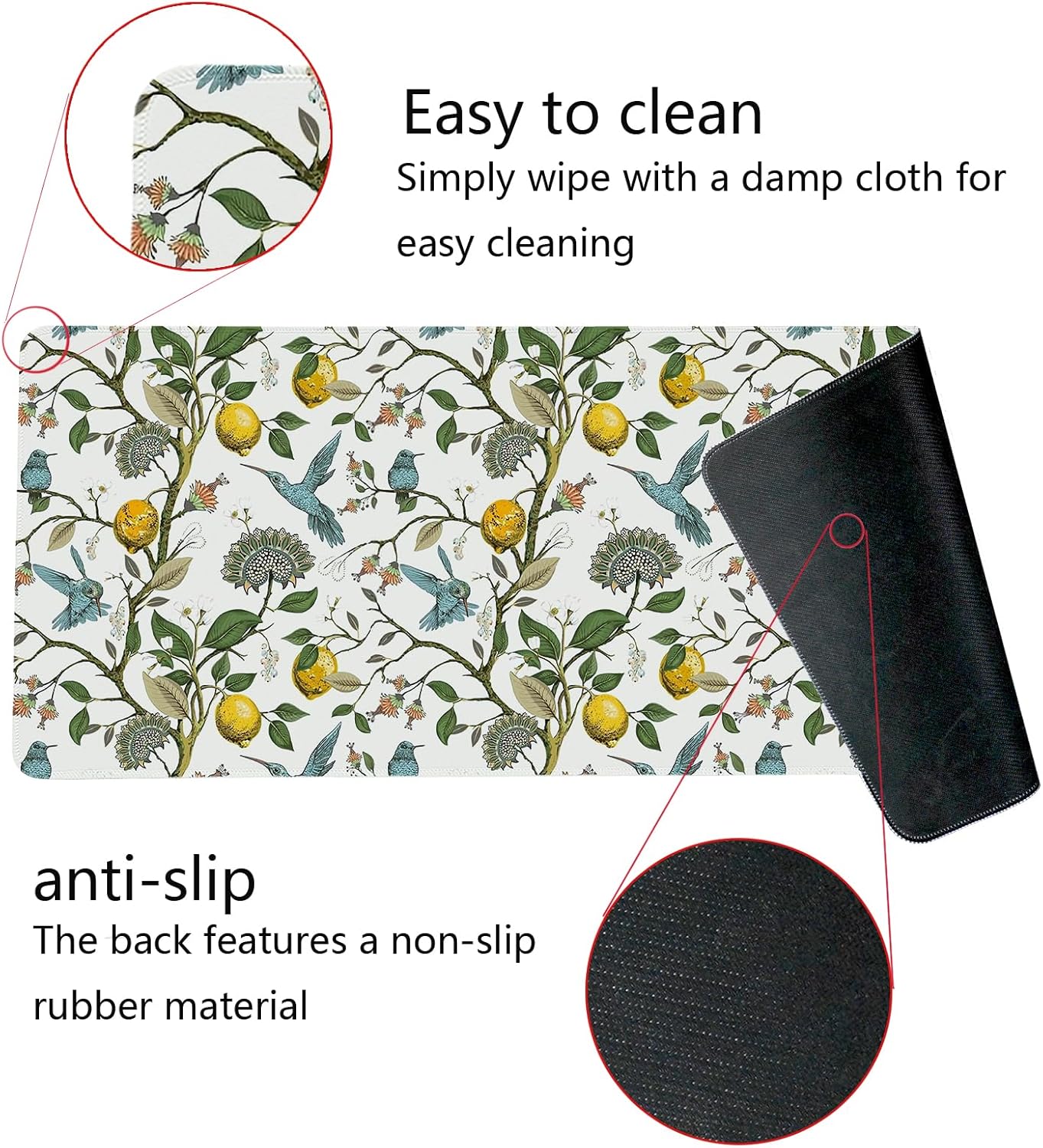 Lemon Mouse Pad,Green and Yellow Italian Lemon Desk Mat,Vintage Cottagecore Floral Desk Mat,Girly Summer Mouse Pads for Dorm Home Office Desktop Decor,31.5x11.8 Inch