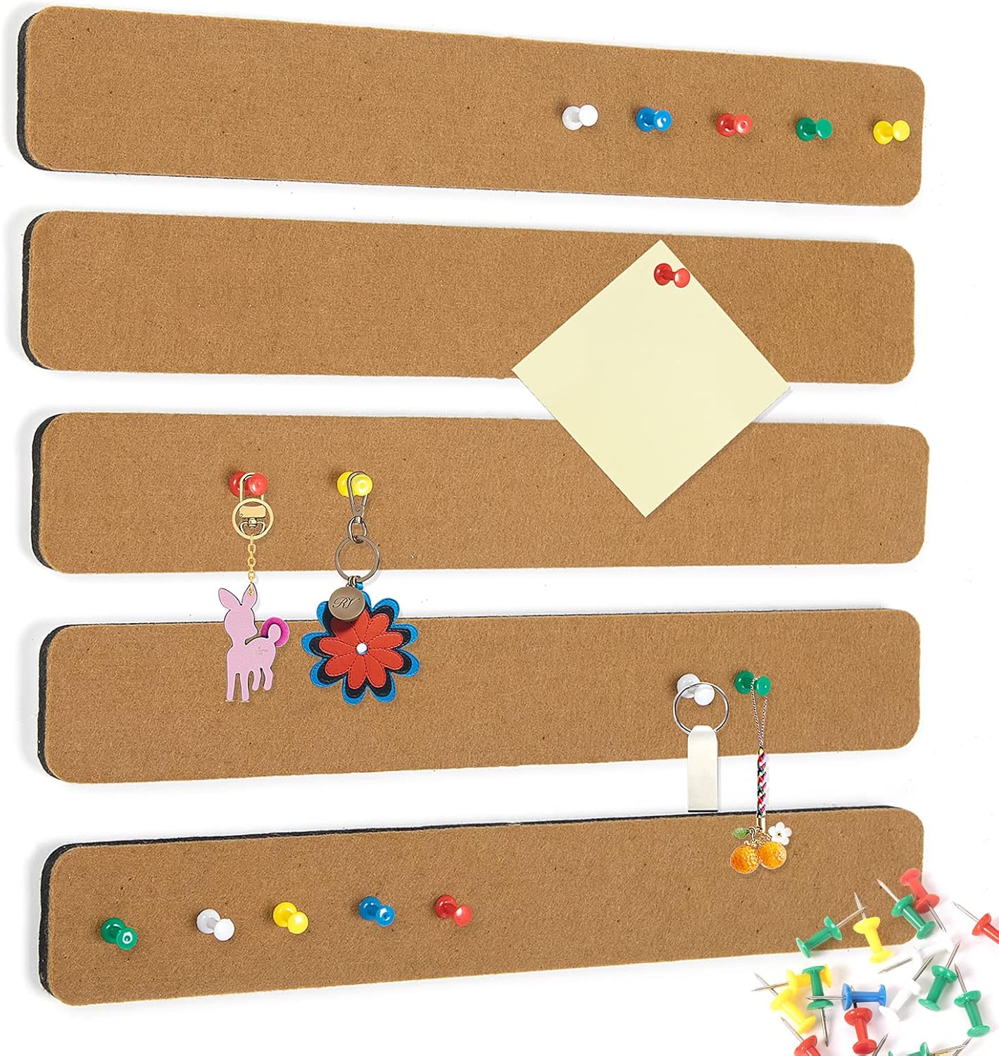 Felt Pin Board Bar Strips Bulletin Board for Bedrooms Offices Home Wall Decoration, Notice Board Self Adhesive Cork Board with 35 Push Pins for Paste Notes, Photos, Schedules