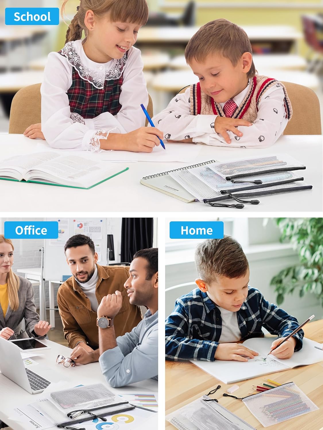 JARLINK 18 Pack 8 Sizes Mesh Pouch, Waterproof Zipper File Bags Document Multipurpose Travel Bags for Office, School, Board Game, Puzzles, Cosmetics, Travel Accessories, and Home Organize, Black