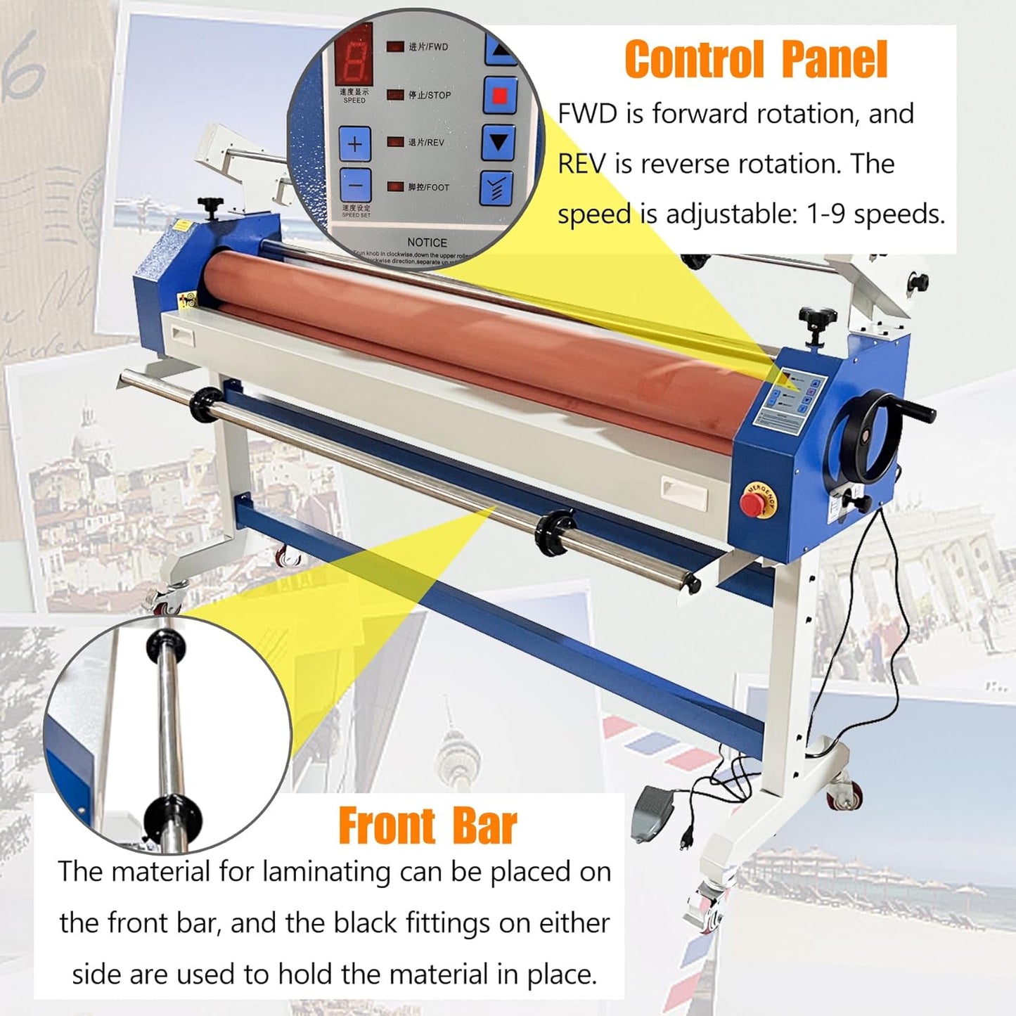 TECHTONGDA 51in Cold Laminating Machine, Electric/Manual Dual-use Cold Roll Laminator, Wide Format Laminator with Self-Removing Film Function, Adjustable Speed
