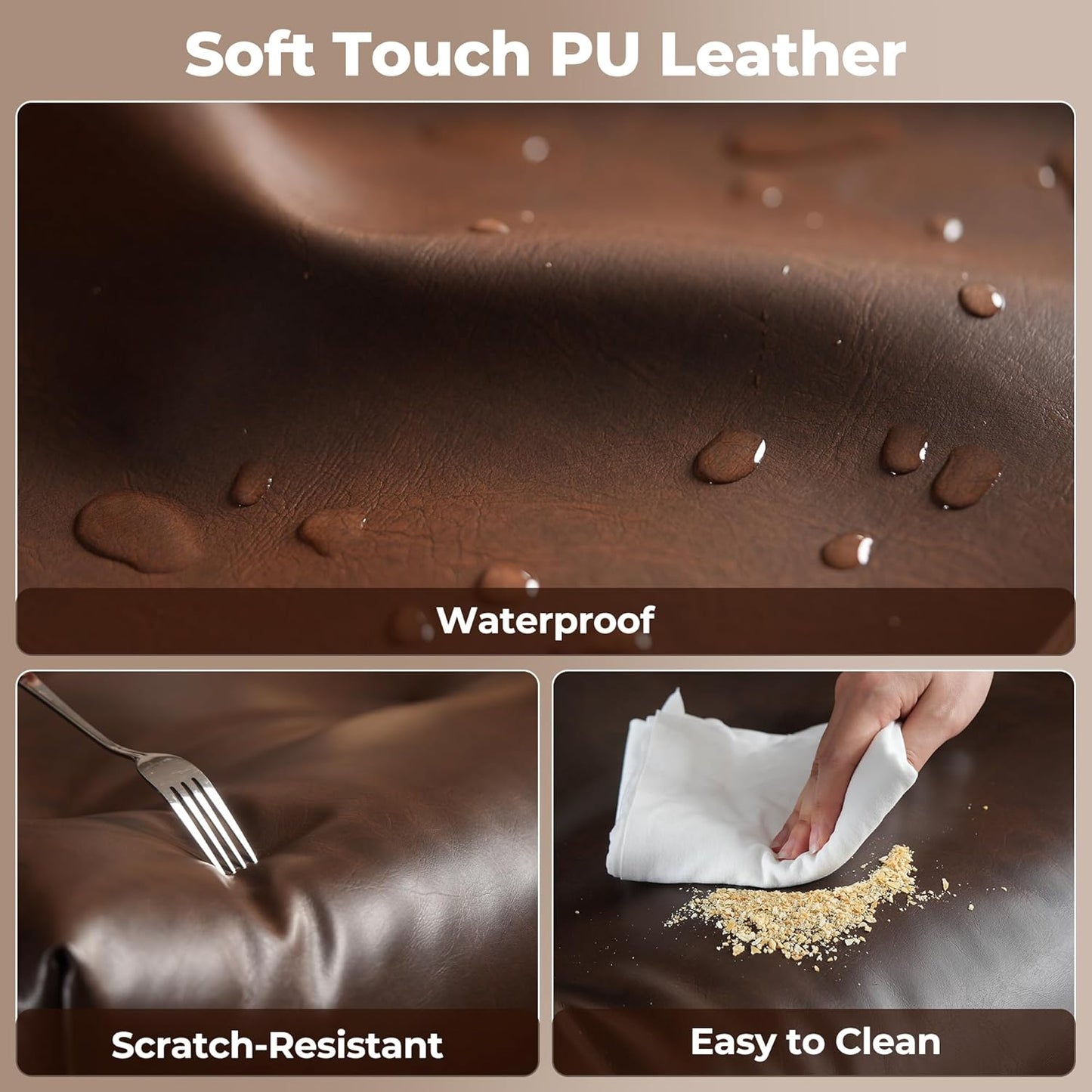 ovios Ergonomic Home Office Chair, Mid-Century Modern Faux Leather Chairs with Thickened Cushions, Comfy High Back Swivel Rolling Executive Computer Armchair (Dark Brown, PU Leather)