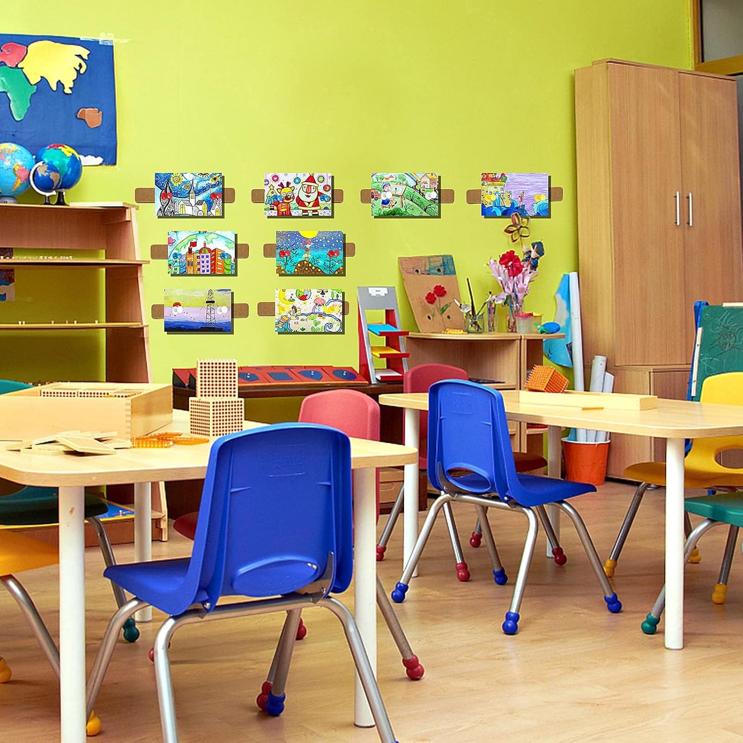 8 Pack Felt Pin Board Bar Strips Bulletin Board for Bedrooms Offices Home Wall Decoration, Notice Board Self Adhesive Cork Board with 50 Push Pins for Paste Notes, Photos, Schedules