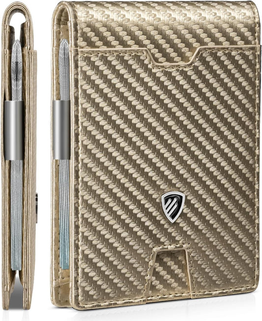 RUNBOX Mens Slim Wallet with Money Clip RFID Blocking Bifold Credit Card Holder for Men with Gift Box