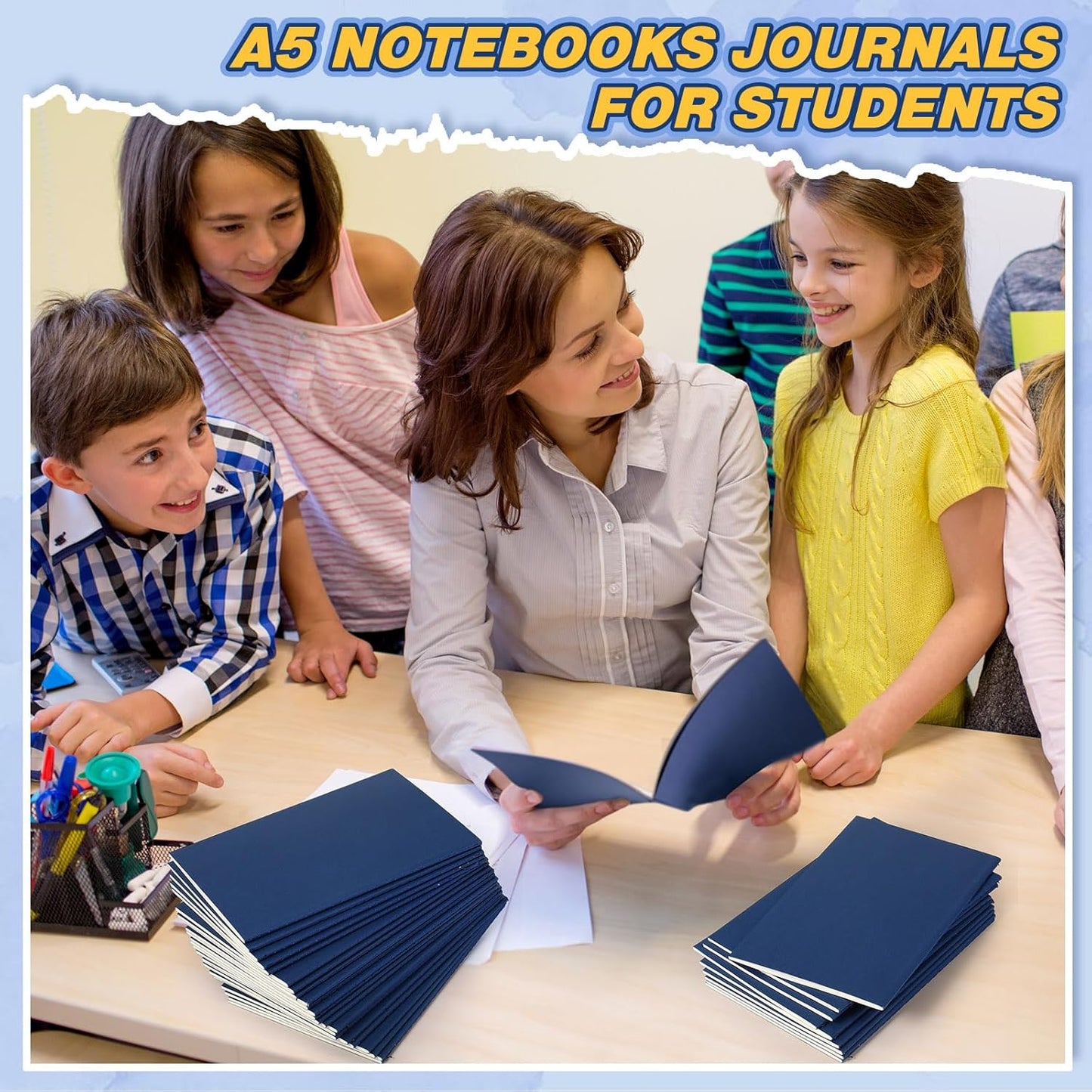 100 Pcs Kraft Notebook Journals 5.5 Inch x 8.3 Inch A5 Softcover Notebooks Bulk for Writing Sketch Office Notepad with 60 Pages 30 Sheets (Multicolor,Lined)(Navy Blue,Lined)