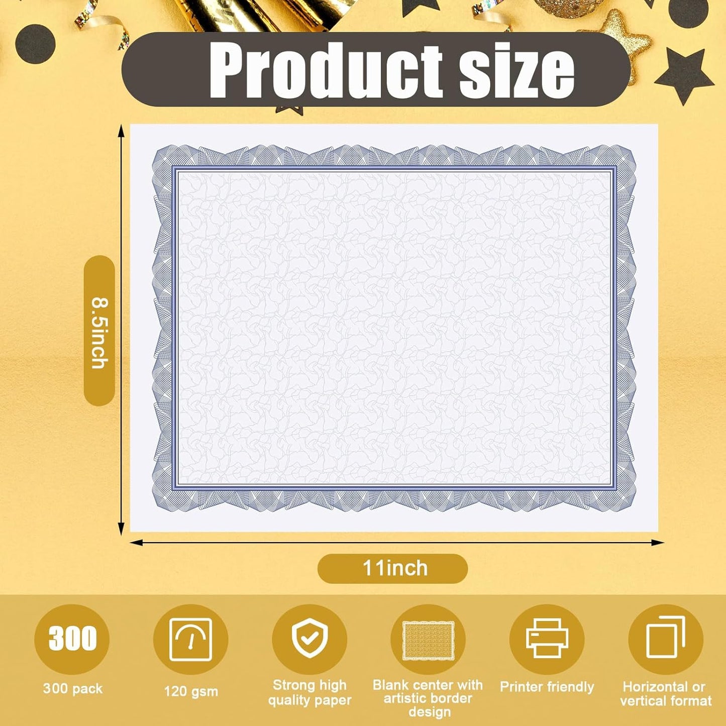 Panelee 300 Sheets Award Certificate Paper with Blue Border, Letter Size, 8.5 x 11 Inches, Biodegradable Coated Paper for Laser & Inkjet Printers