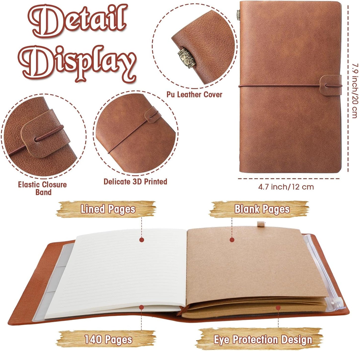 Sinmoe 10 Pack PU Leather Notebook Journal Bulk, Vintage Travel Notebook Multicolor Refillable Journal Diary Planner Gifts for Men Women, 100GSM Lined Paper, Card and Phone Slot, 7.9 x 4.7 Inches