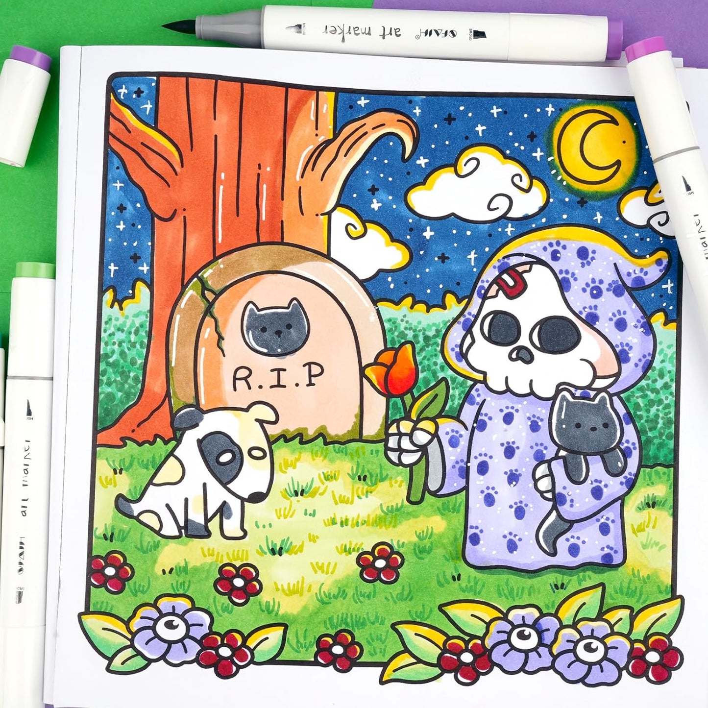 SFAIH Alcohol Markers Fine Tip & Chisel Tip - 49 Colors Double Tipped Art Markers for Adult Coloring Books Illustration, Gifts for Artist Adult - Refillable Alcohol-based Ink