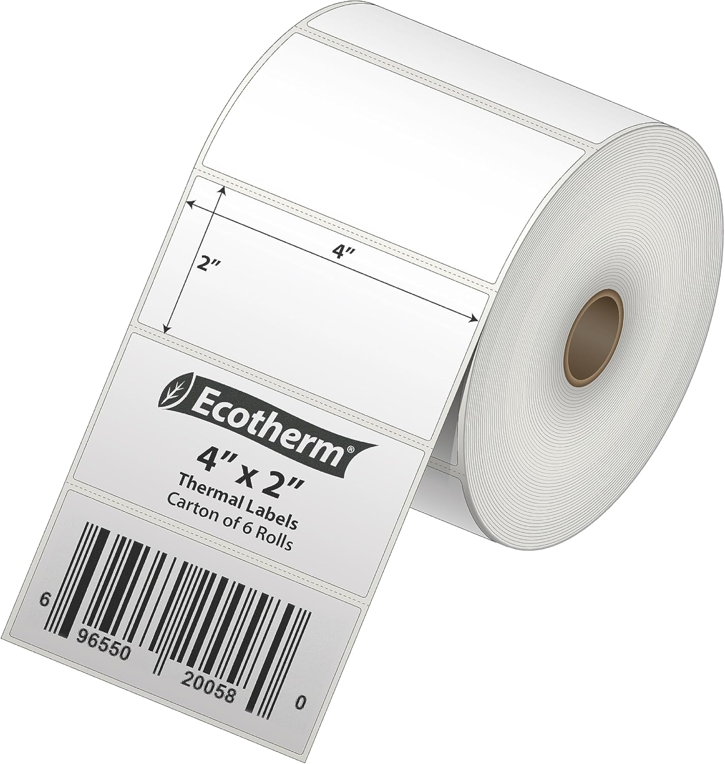 4" x 2" Thermal Labels | 6 Rolls | 7500 Labels | fits Zebra, Munbyn, Rollo, Godex, Arkscan, iDPRT, Offnova Thermal Label Printers and More | Blank White Adhesive Stickers by Ecotherm
