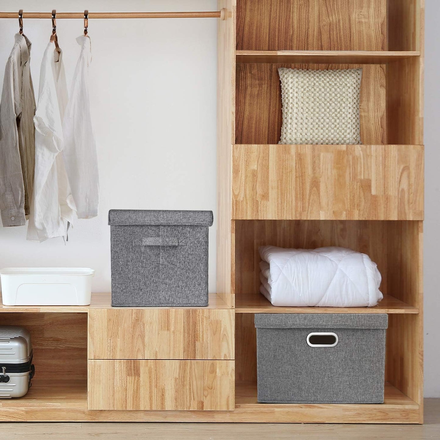 TYEERS Large Collapsible Storage Bins with Lids, Organization Bins for Closet Storage, Clothes Storage, Folding Storage Box with Lids for Home Office Storage - 2 Pack - Gray