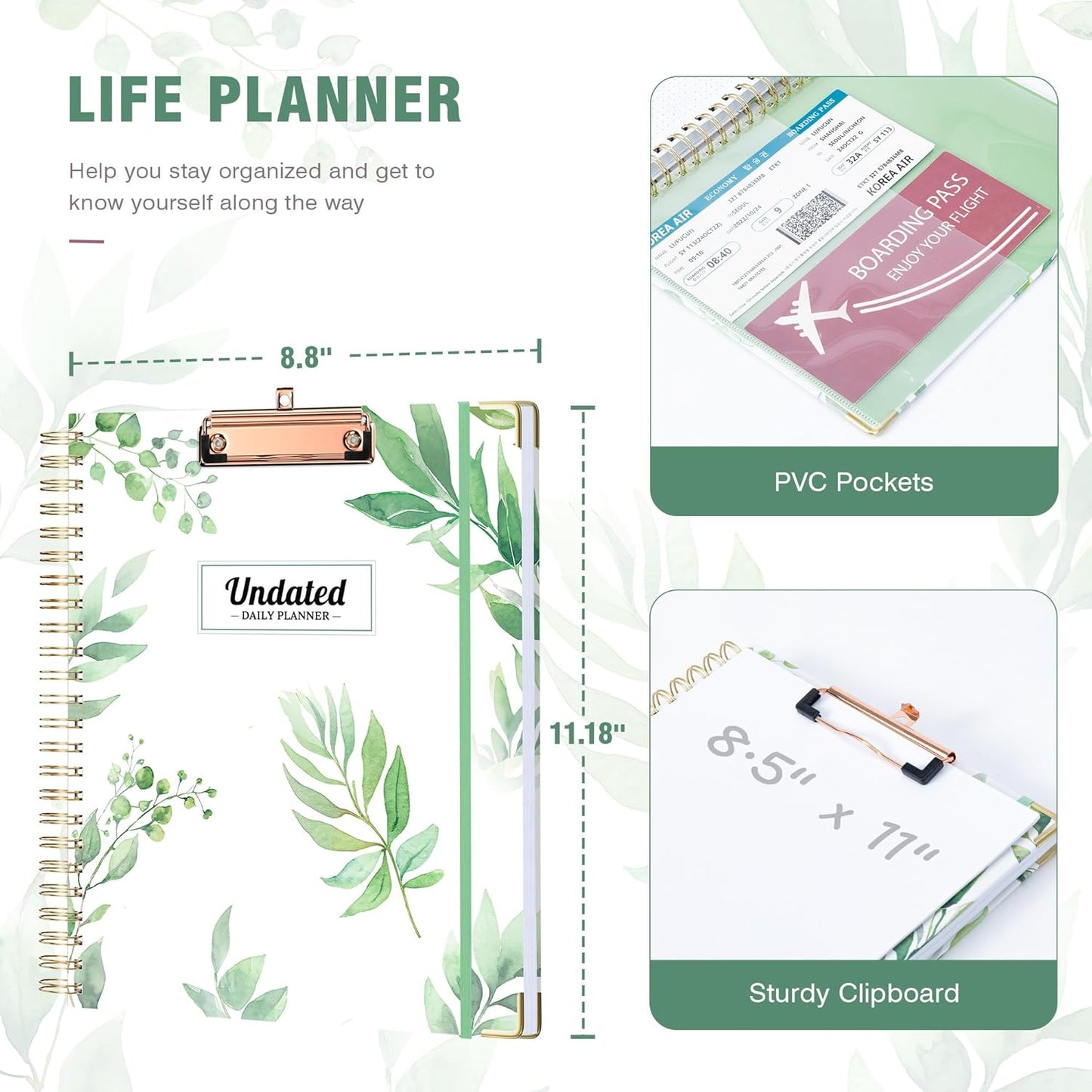 Ospelelf Undated Spiral Bound Planner Daily, Weekly and Monthly Planner 2025-2026, Work Planner 12 Month 8.5 x 11