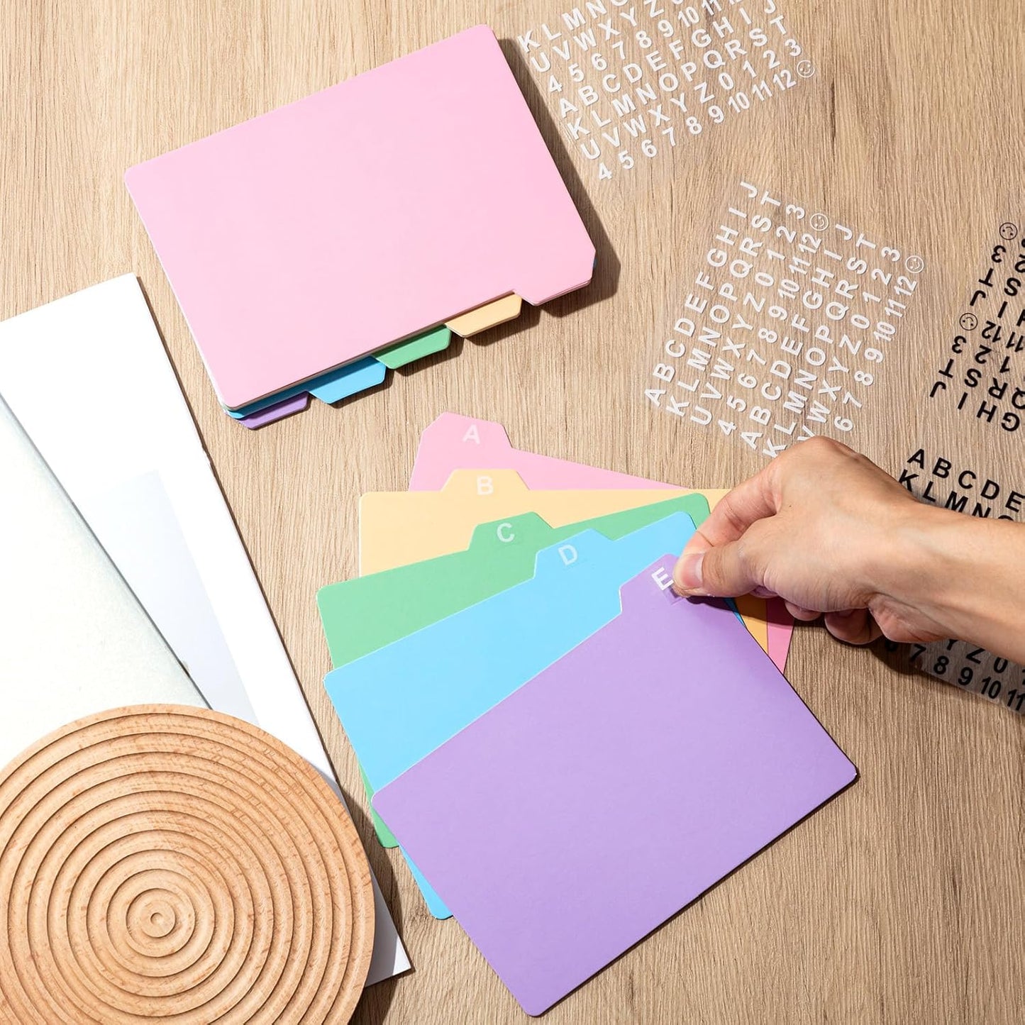 Harloon 52 Pcs Dry Erase Index Card Guide Set Include 50 Index Card Dividers 2 Number Alphabet Sticker with Tabs Photo Dividers for Office Business Back to School Supplies(4 x 6 Inch,Candy)