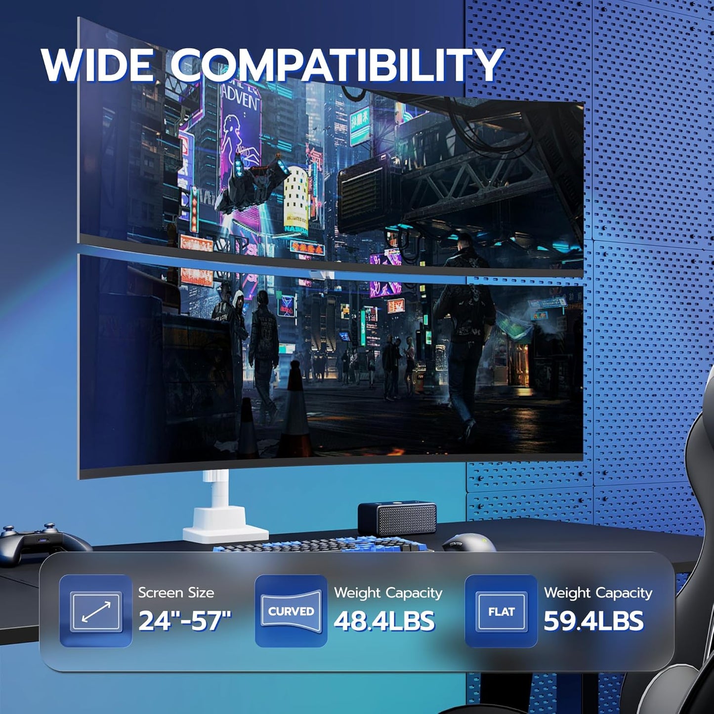 ARES WING Vertical Dual Monitor Mount - 24-57" Aluminum Heavy Duty Monitor Arms for 2 Monitors, Fully Adjustable Gas Spring Stacked Monitor Stand with 75/100/200 Vesa Mount, White