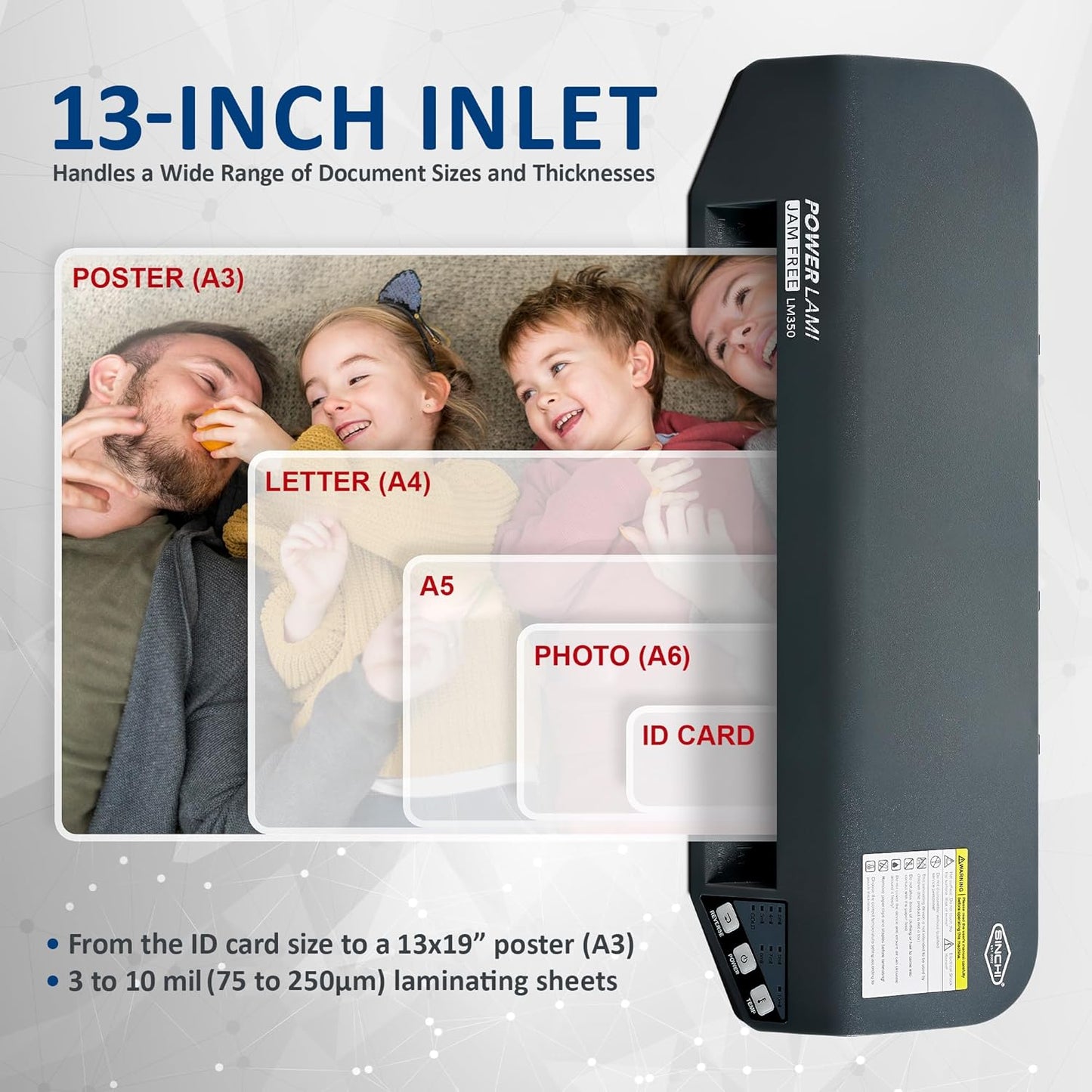 SINCHI 13" Thermal Laminator – 3–10 Mil, 48s Warm-Up, 17s/Sheet, Heavy Duty, Never Jam, Supports 10 Mil Pouches with Cardstock & Dark Prints – Includes 10 Sheets, Ideal for Office & Professional Use