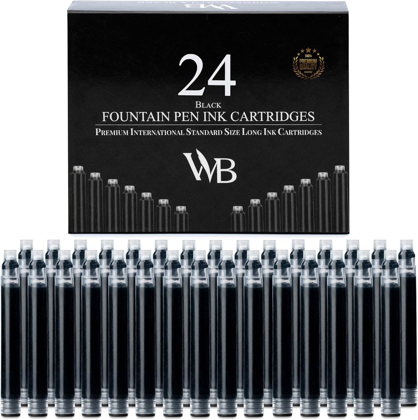 Wordsworth & Black 24 Pack Fountain Pen Ink Refills - SET OF 24 BLACK Ink Cartridges - International Standard Size - Length Appr 1.5" - Base Diameter Appr 0.24" - Disposable and Generic