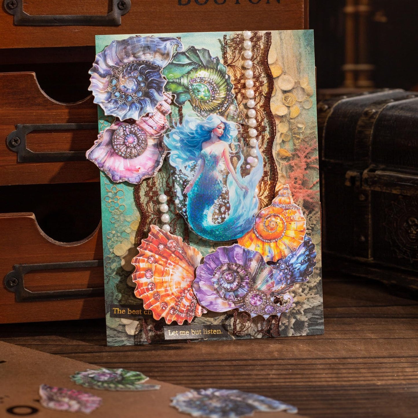 Pearl Treasure Box Sticker Set, 120Pcs Retro Cardstock Stickers for Scrapbooking, Journaling, DIY Crafts, and Art Decoration