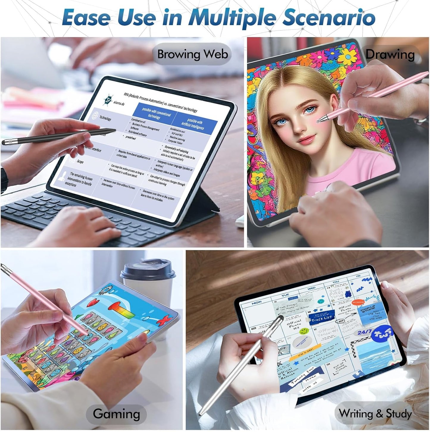 Stylus Pen for Touchscreen, 3-in-1 Rubber Disc Stylus, High Sensitivity and Precision, Universal Stylus Pen Compatible for Ipad,iPhone Android Kindle All Capacitive Tablets