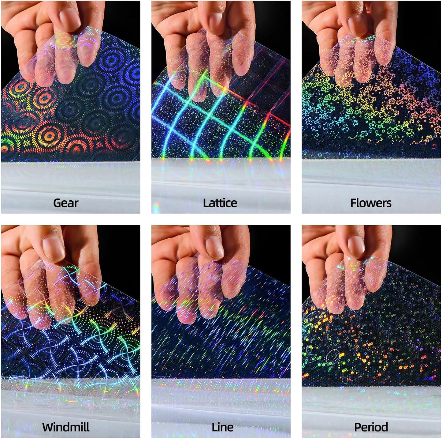 36 Sheets Holographic Sticker Paper, Clear Vinyl Laminate Film for Stickers Self-Adhesive, Transparent Overlay Lamination Sticker Paper Waterproof, 6 Patterns-8.5x11 Inch