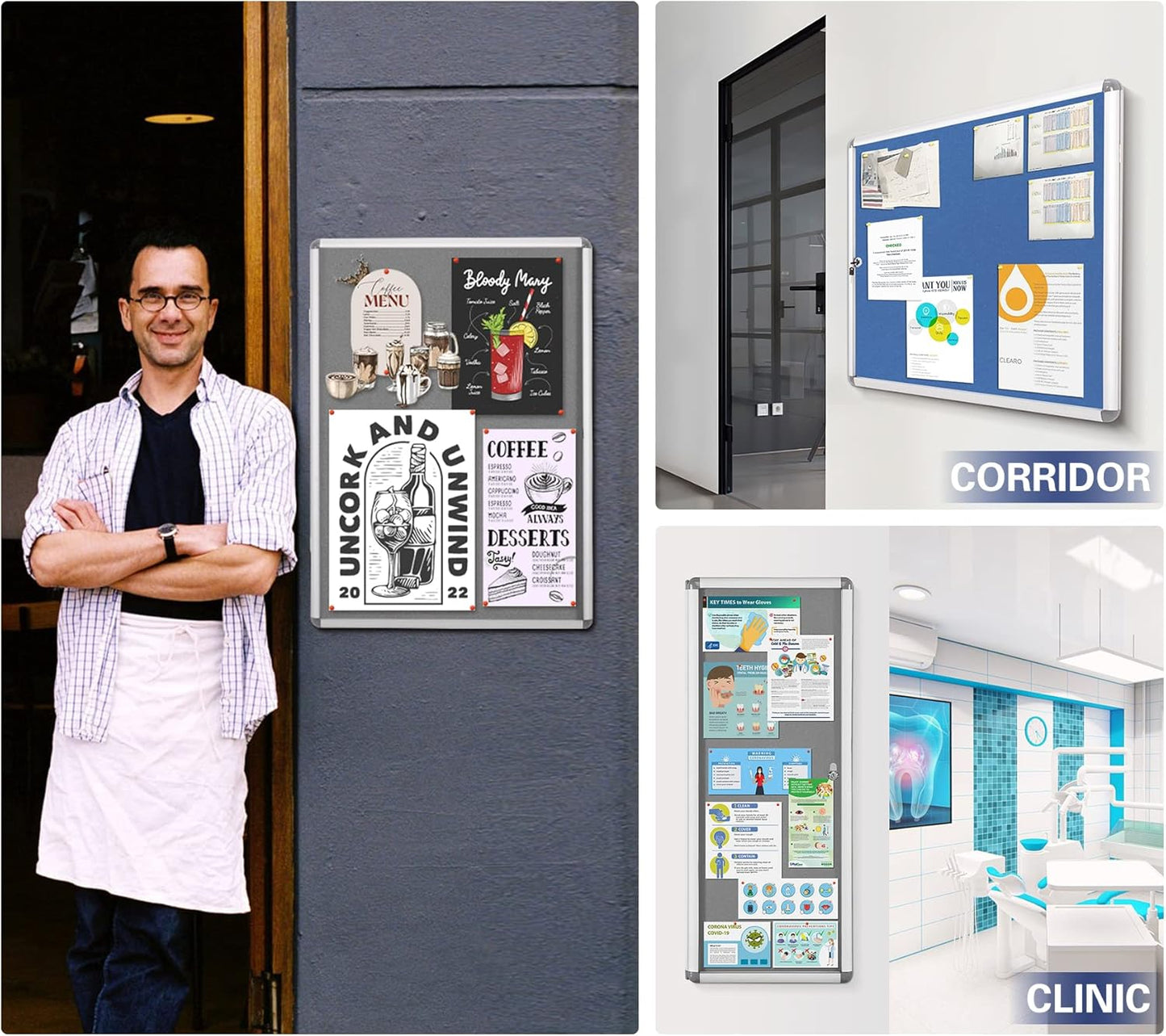 SWANCROWN Enclosed Bulletin Pin Fabric Boards Tamperproof Notice Case for Message Memo Photo,Grey,28x26inch (6xA4)