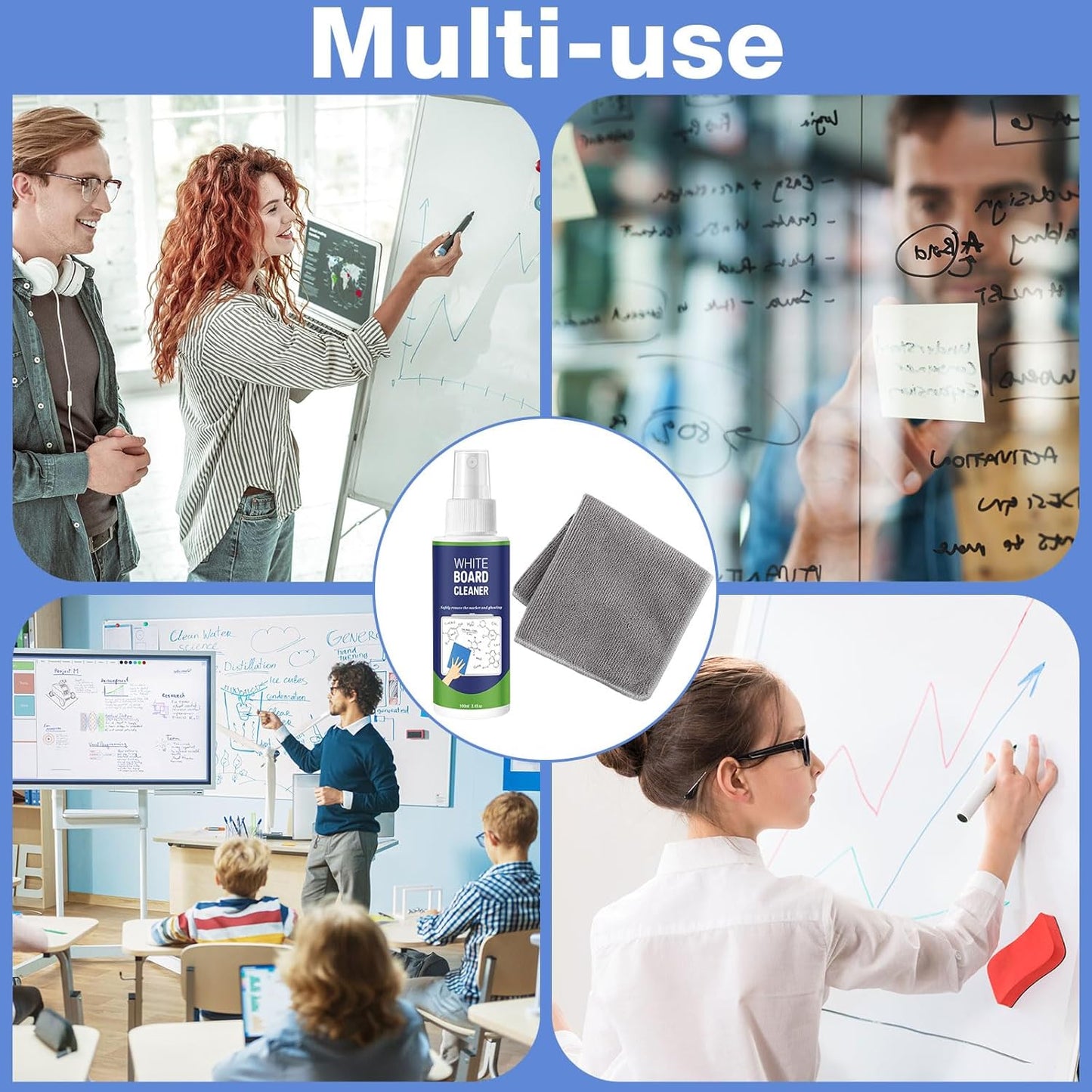 Loopeer 8 Pack Whiteboard Cleaner Spray 3. 4 oz Dry Erase Board Cleaner with Cloths Non Toxic Dry Erase Cleanning Removes Stubborn Marks from Whiteboards