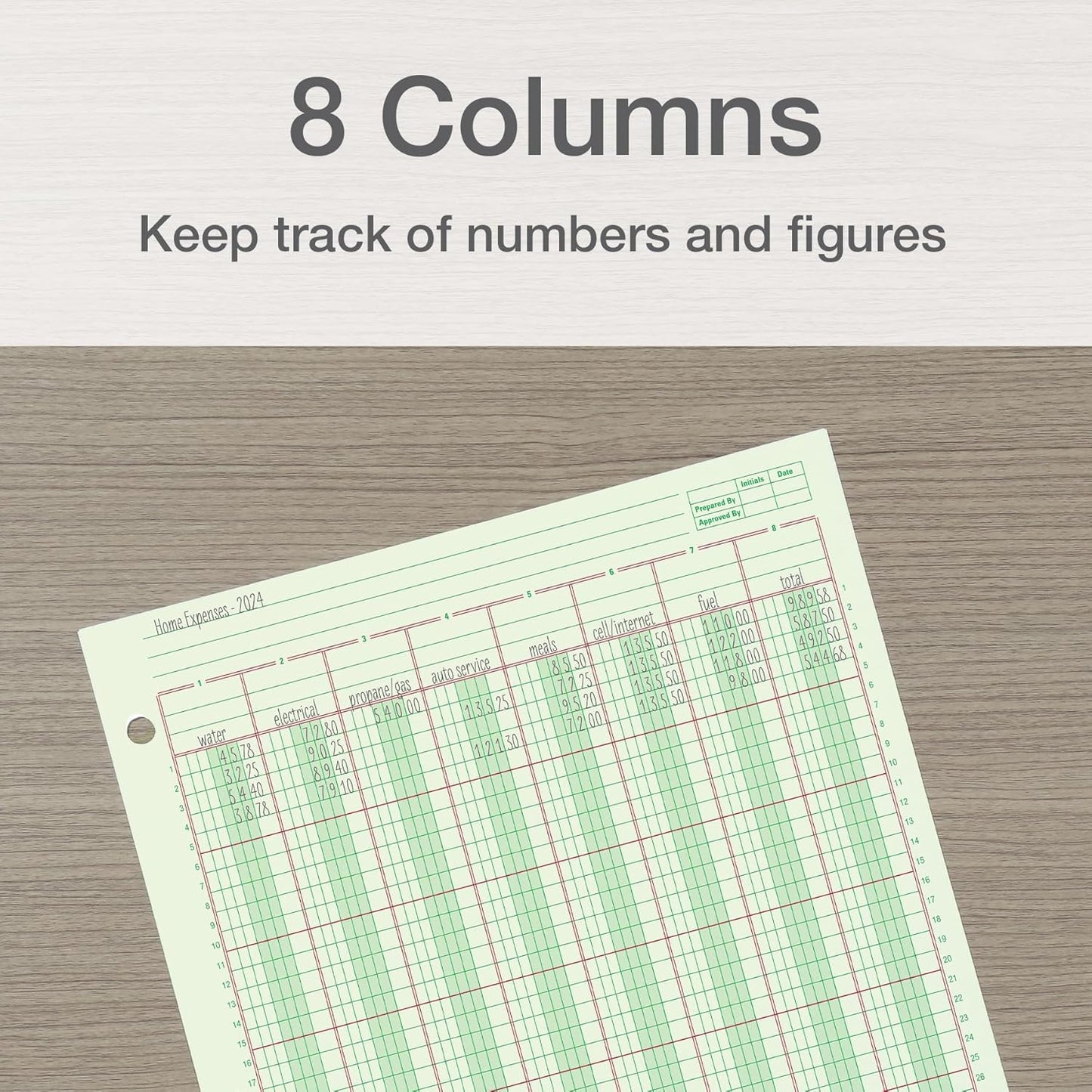 Adams Columnar Analysis Pad, 8 Column Ledger, 8.5" x 11", 100 Pages (50 Sheets), Green, 3 Hole Punch, for Accounting, Bookkeeping & Data (ACP85118)
