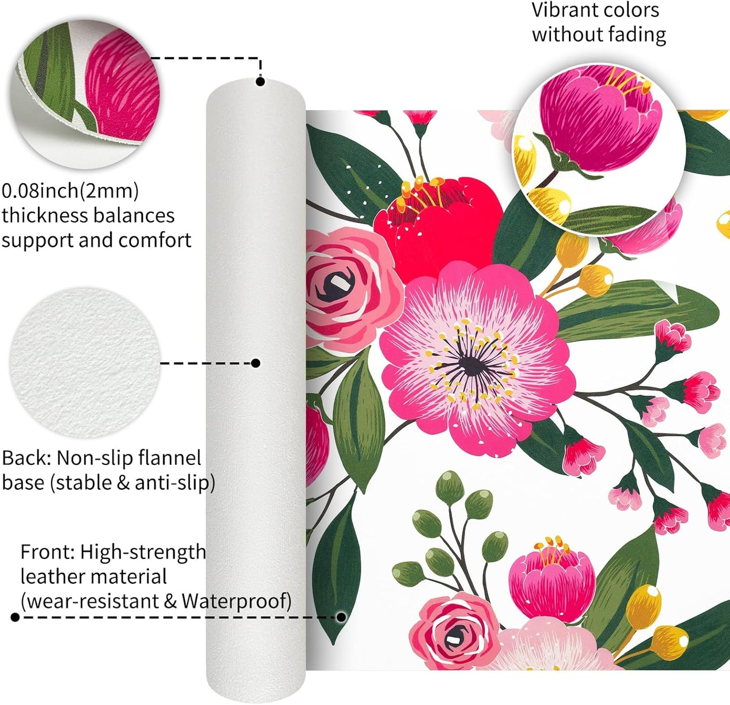 Bloss Pink Floral Desks Mat,31.5x15.7In Large Mouse Pad Cute,Anti-Slip Leather Computer Desk Pad for Keyboard and Mouse,Pink Computer Keyboard Pad Mat,Laptop Desks Protector Mat for Office/Home/Women