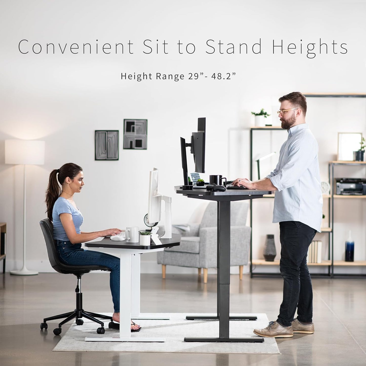 VIVO Electric 63 x 32 in Standing Desk, Memory Height Adjustment, 1B Series, Light Wood Top Black Frame, DESK-KIT-1B1C