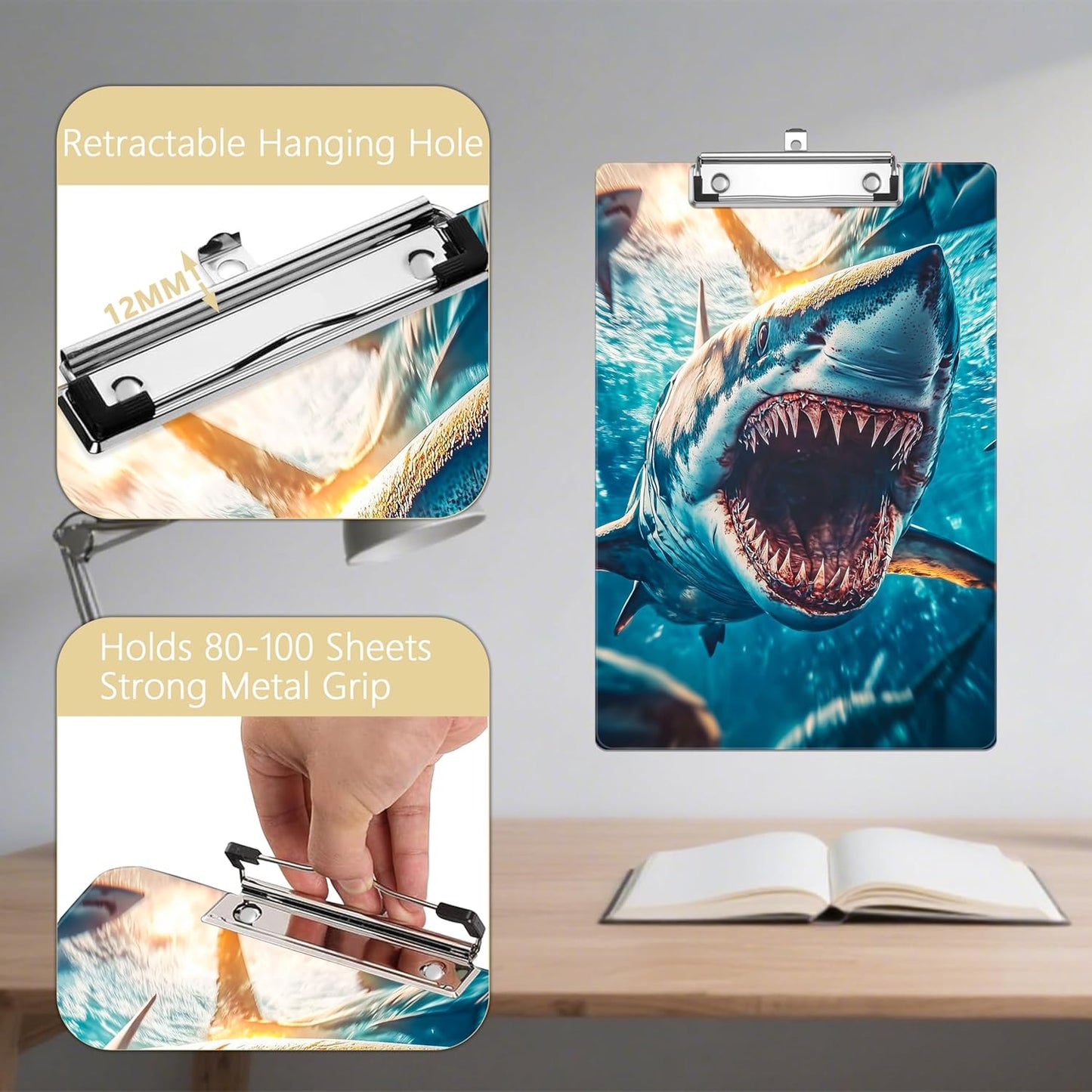 Blue Fish Plastic Clipboards,Decorative Plastic Acrylic Clipboard for Teacher Social Worker Students Office Supplies 8 * 12