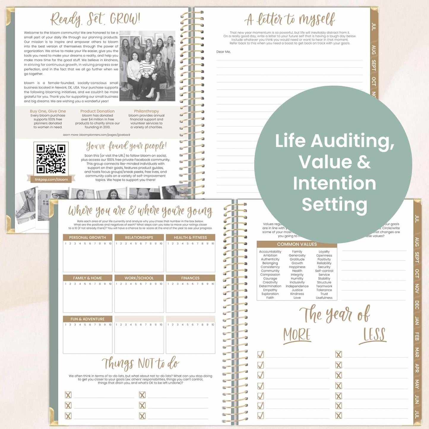 bloom daily planners HARDCOVER 2025-2026 (8.5" x 11") Academic Year Day Planner (July 2025 - July 2026) - Aesthetic Task Goal Organizer - Monthly & Weekly Inspirational Agenda Book - Green Linen