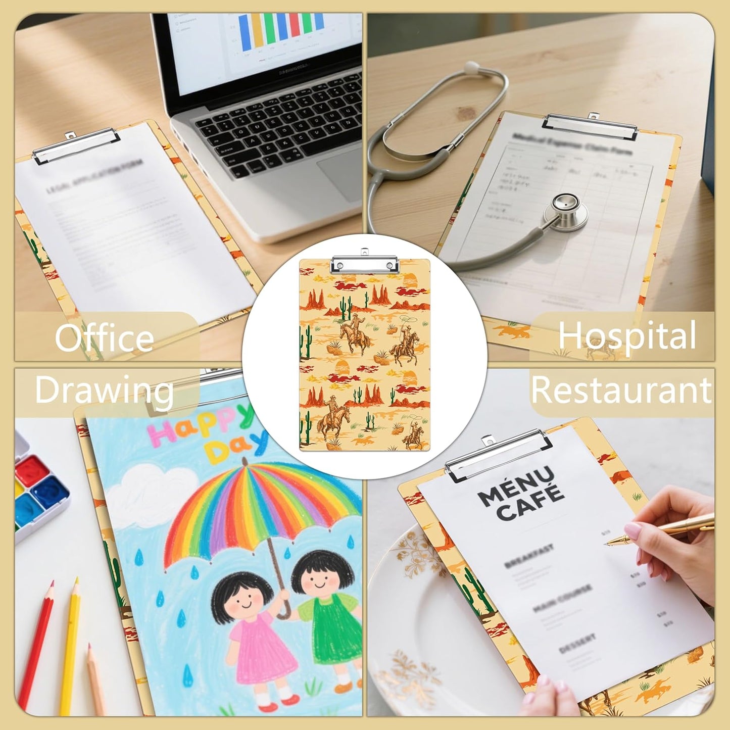 Western Cactus Plastic Clipboards,Decorative Plastic Acrylic Clipboard for Teacher Social Worker Students Office Supplies 8 * 12