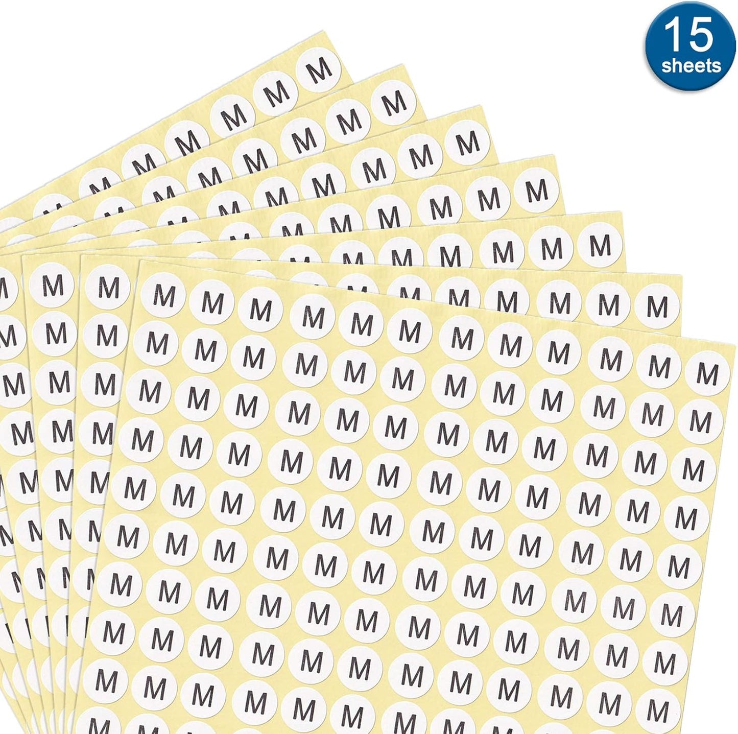 dealzEpic - Alphabet Stickers of The Letter M - Small Round Paper Self-Adhesive Peel and Stick Letter Labels - Set of 15 Sheets