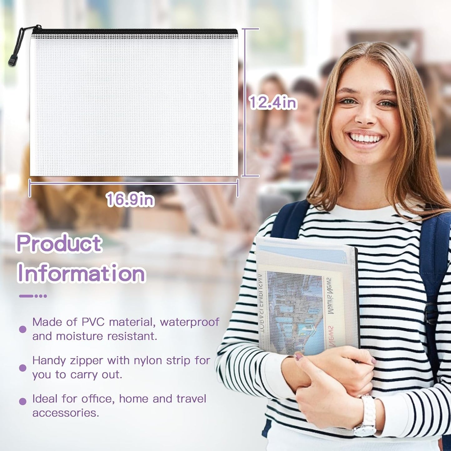 Umriox Mesh Zipper Pouch, 16.9x12.4 in (Black, 36 Packs), Zipper Bags, Board Game Storage Bags, Clear Zipper Pouches for Puzzles, Games, Cross Stitch Projects and Classroom Supplies