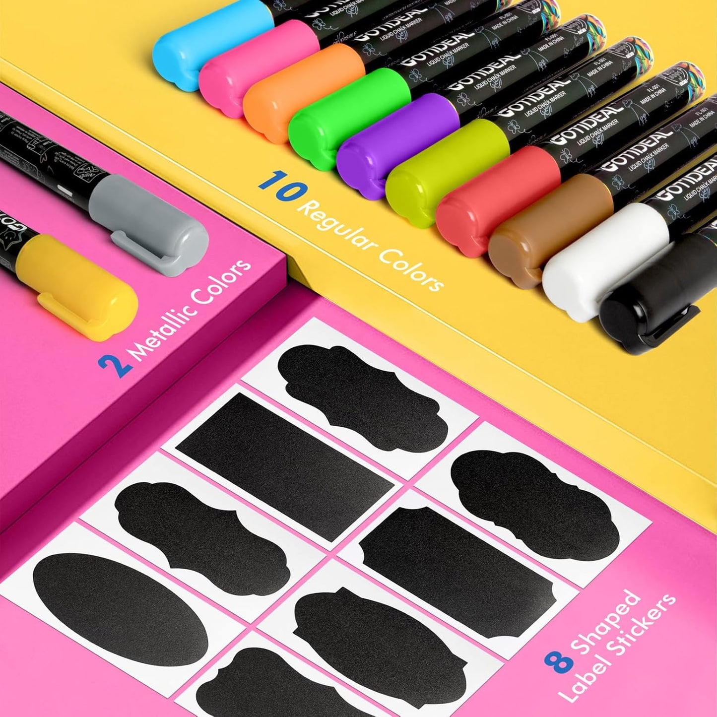 GOTIDEAL Chalk Markers, 12 Colors Liquid Chalk Markers for Blackboard Chalkboard Calendar Glass Neon Pens, Washable Window markers Paint and Drawing for Car, Auto, Bistro,Mirror Wet Erase Chisel Tip