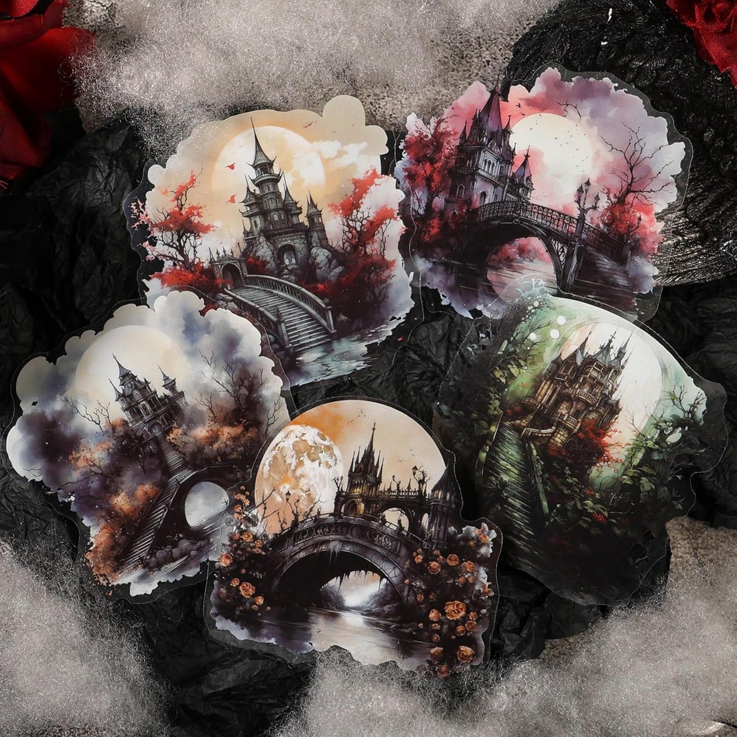 40 Pieces Gothic Bridge and Castle PET Scrapbook Stickers, 4 Pack Large Size Aesthetic Decorative Stickers for Scrapbooking, Planner, Junk Journaling Supplies, DIY Arts, Crafting