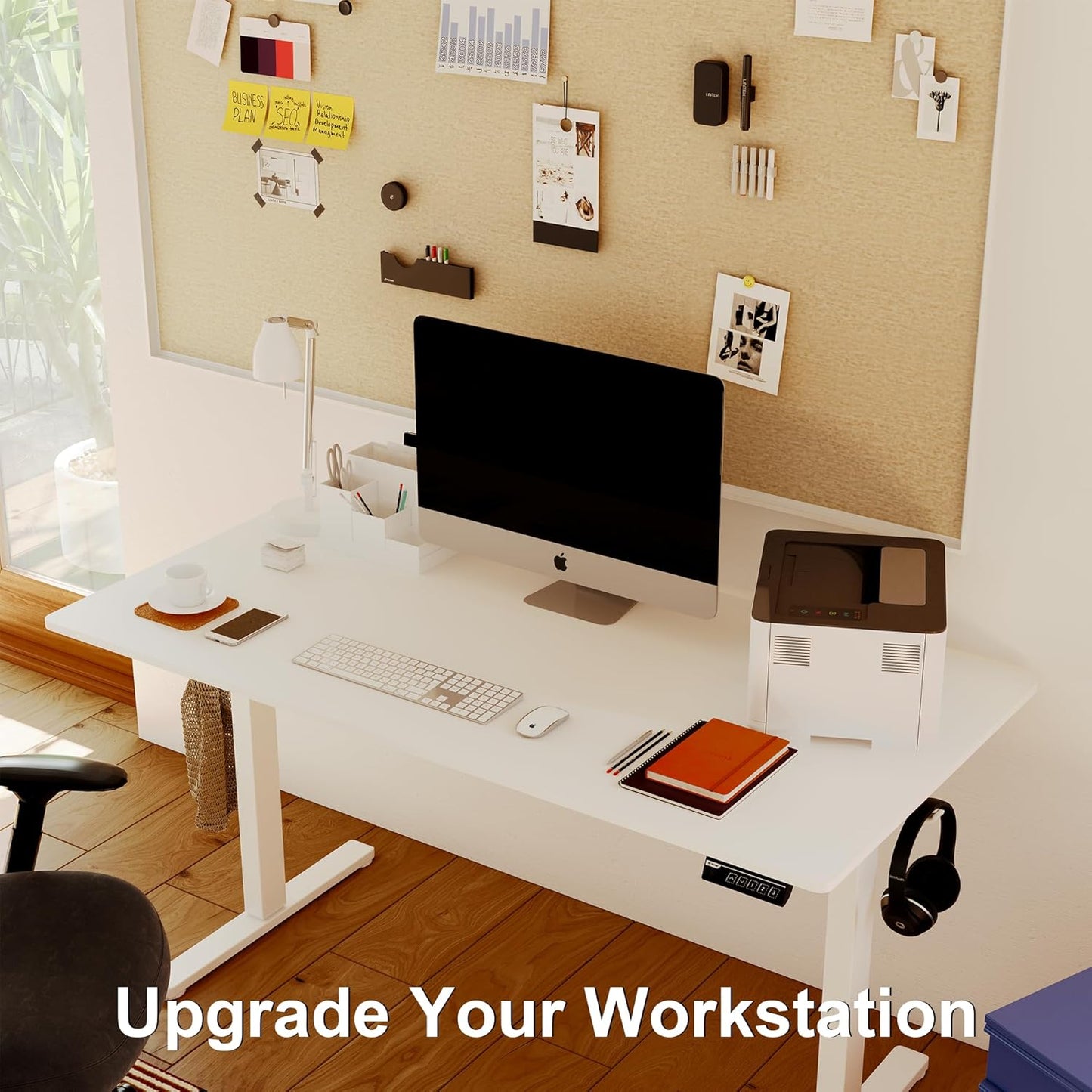 Monomi Electric Standing Desk, 47.2 Inch Height Adjustable Sit Stand Up Ergonomic Home Office Computer PC Desks, Gaming Writing Study Bedroom Rising Table, Tall Standup Workstation, White