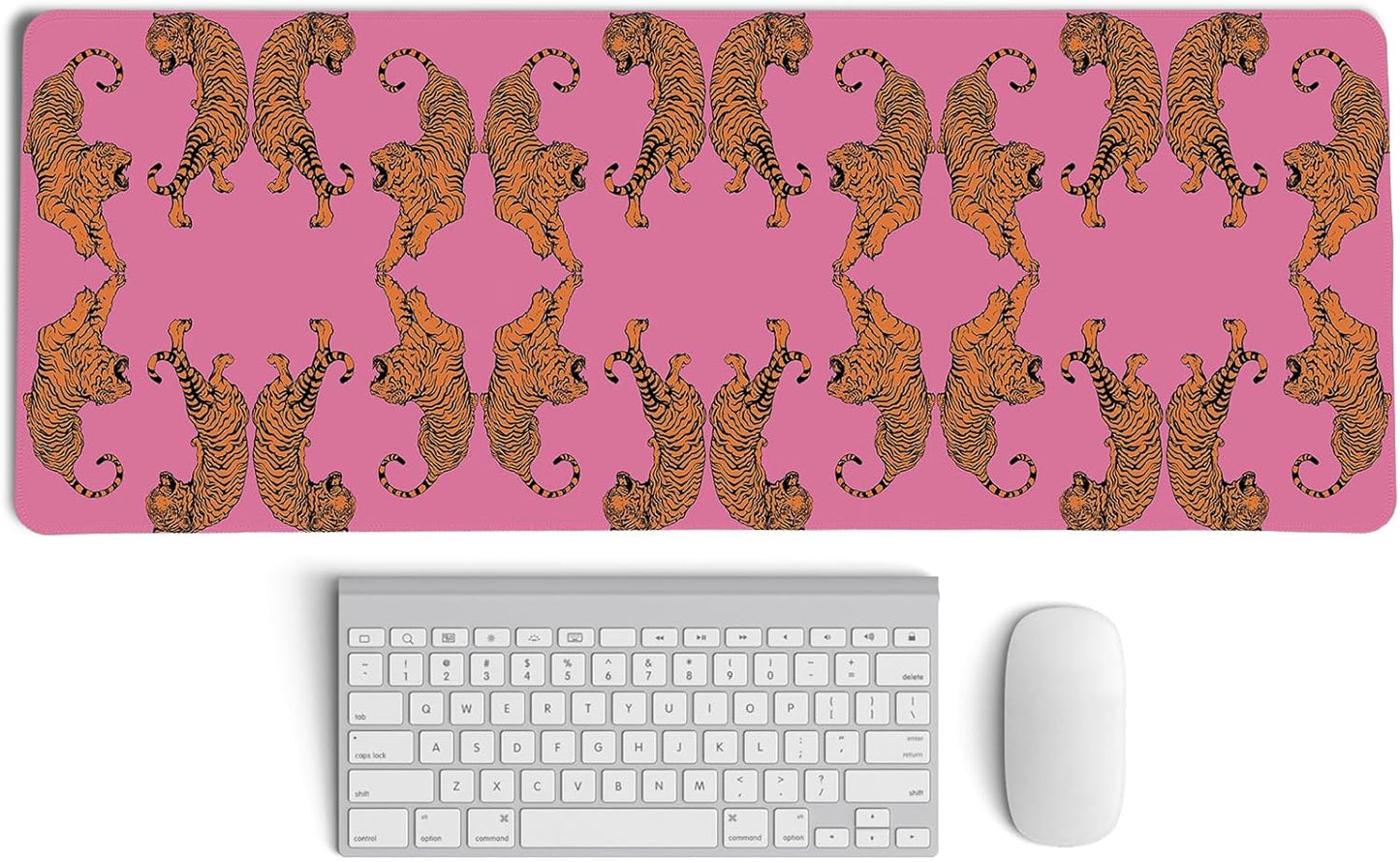 Pink Tiger Decor Desk Mat, Large Girly Cheetah Mouse Pad, Leopard Print Desk Mat for Girls Dorm Home Office Decor, Tiger Mouse Pad Desktop Decor,31.5x11.8