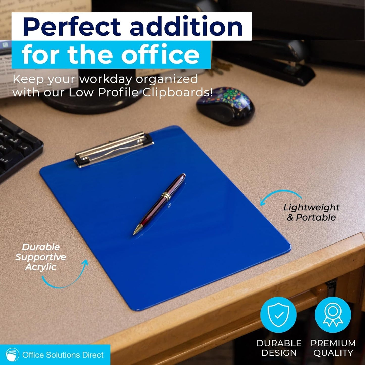 Blue Plastic Clipboard with Low Profile Clip (Pack of 6) - Letter Size Clip Board Blue with Flat Clip, A4 Size Acrylic Clipboard for Boys and Girls | Cute Aesthetic College & Back to School Supplies