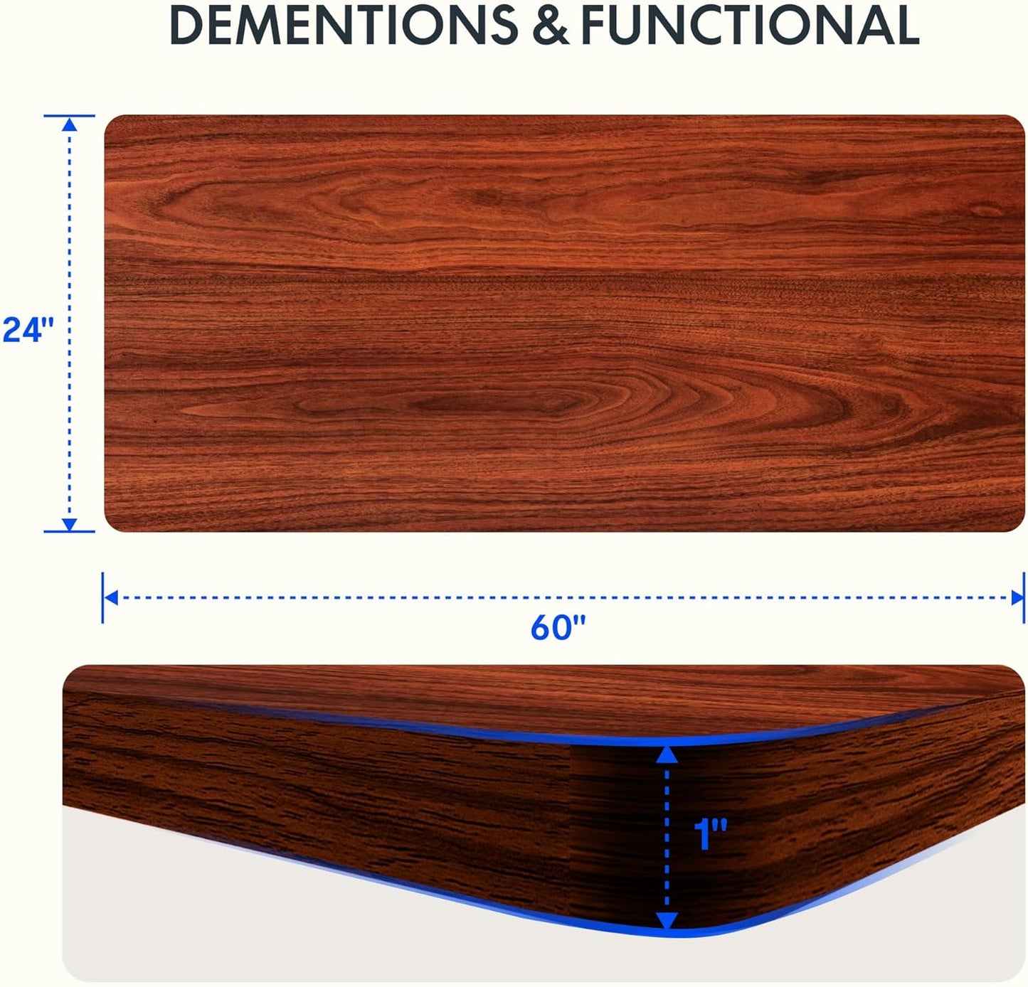 FLEXISPOT EN2 Whole-Piece Standing Desk with Clamp Power Strip, 60 x 24 Electric Stand Up Height Adjustable Desk with Cable Management (Black Frame + 60" Mahogany Top, 2 Packages)