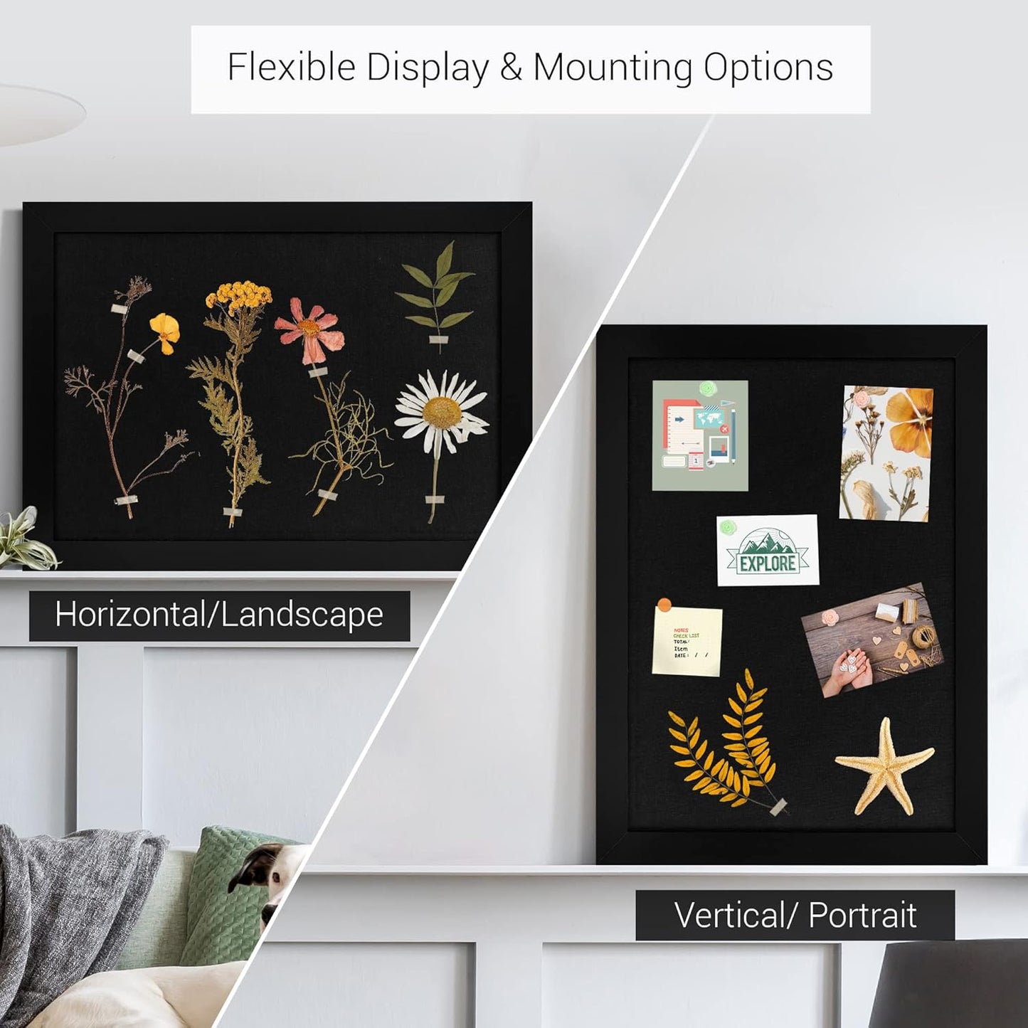 Board2by Black Cork Board Bulletin Board with Linen, Wood Framed 24" x 18" Corkboard, Office Board for Wall Decor, Wall Mounted Pin Board Picture Board with 20 Pushpins for School, Home & Office