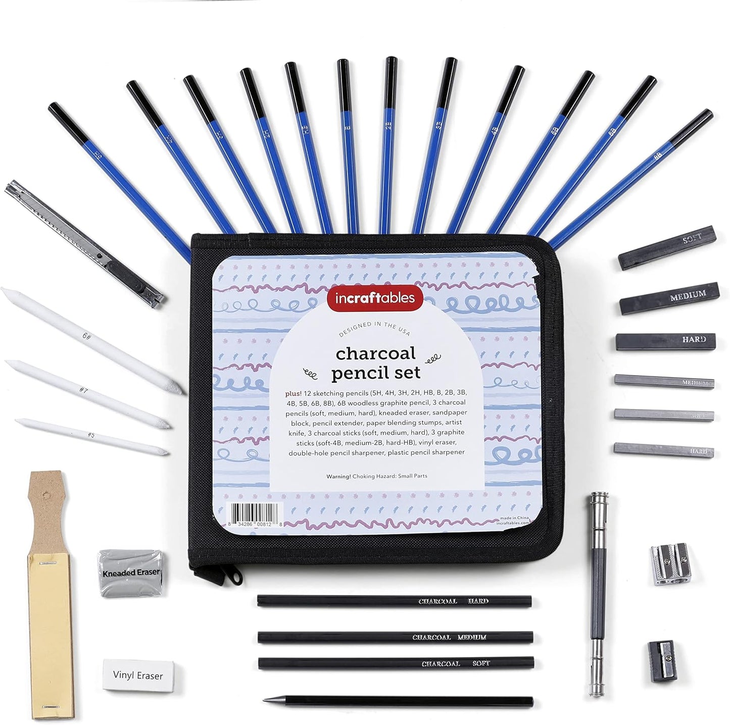 Incraftables Drawing Pencils for Sketching & Shading. Art Sketch Pencils Set for Adults & kids. Drawing Supplies Sketch Kit with 21 Graphite & Charcoal Pencils.