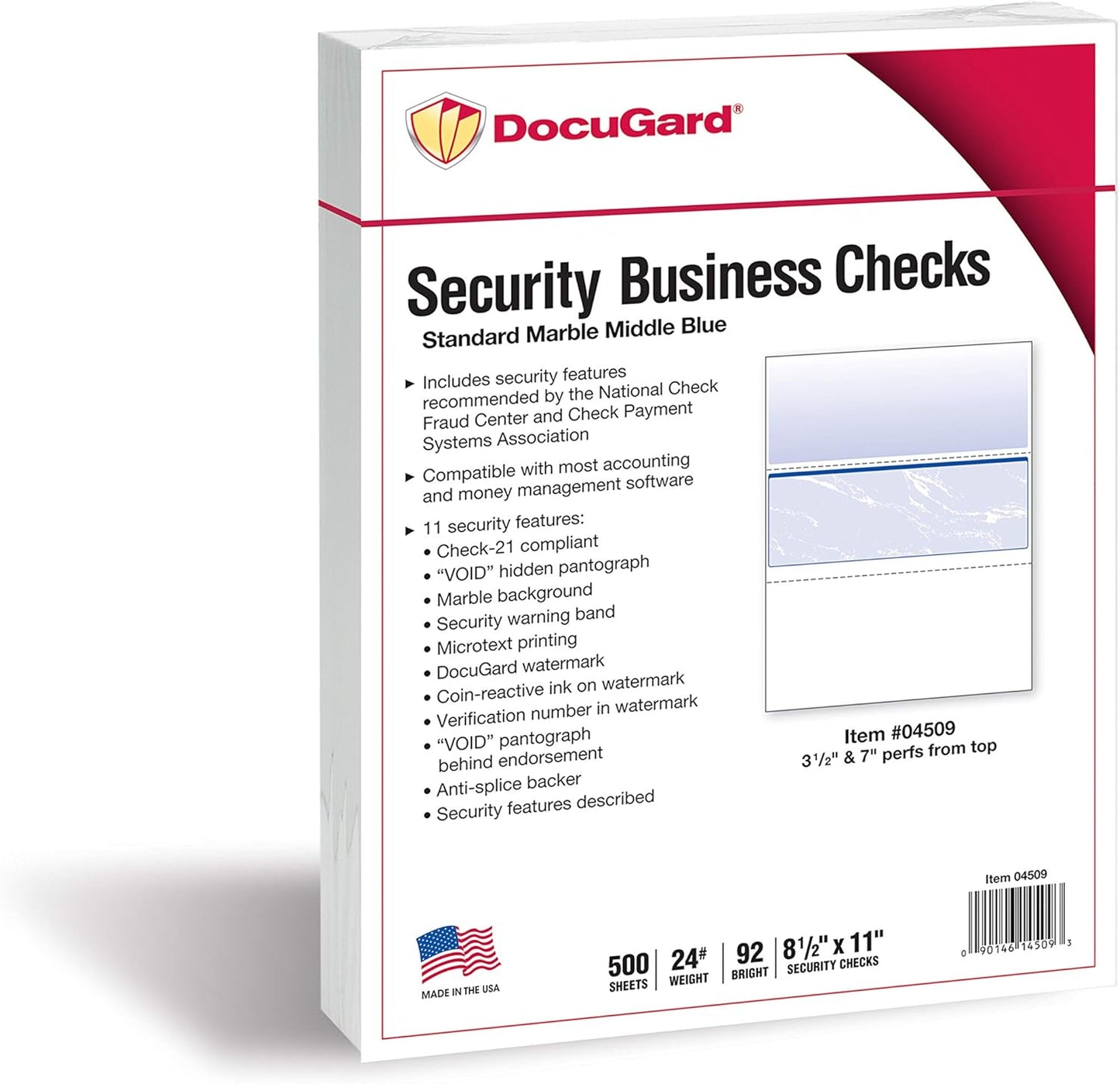 DocuGard Security Blue Marble Business Checks with 11 Features to Prevent Fraud